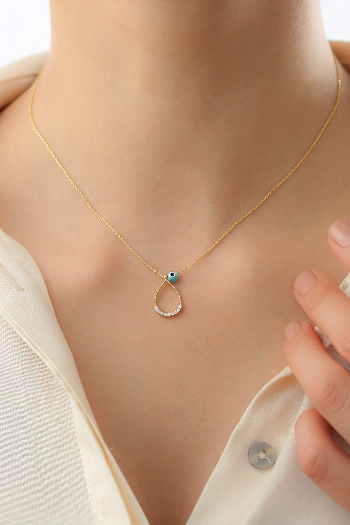 Nazar Boncuklu Damla Kolye