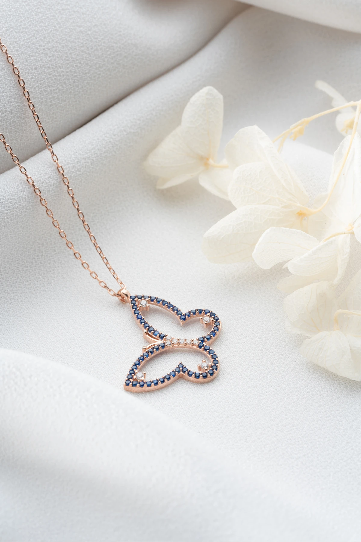 Gümüş Zirkon Taşlı Kelebek Kolye