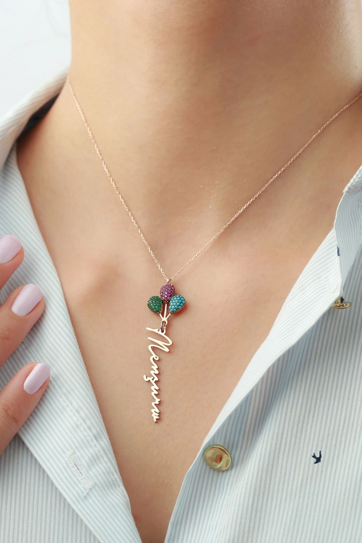 Gümüş Isimli Renkli Balonlu Kolye