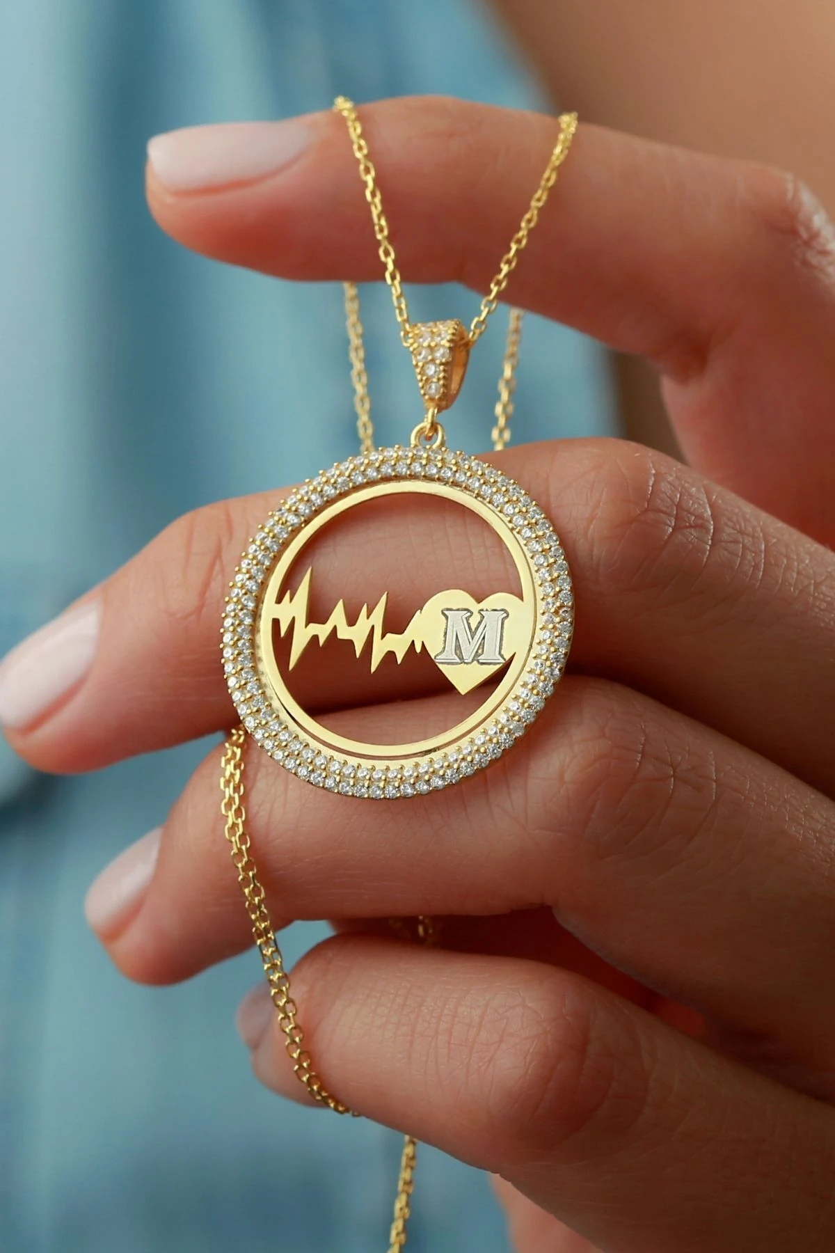 Gümüş Harfli Kalp Ritim Kolye