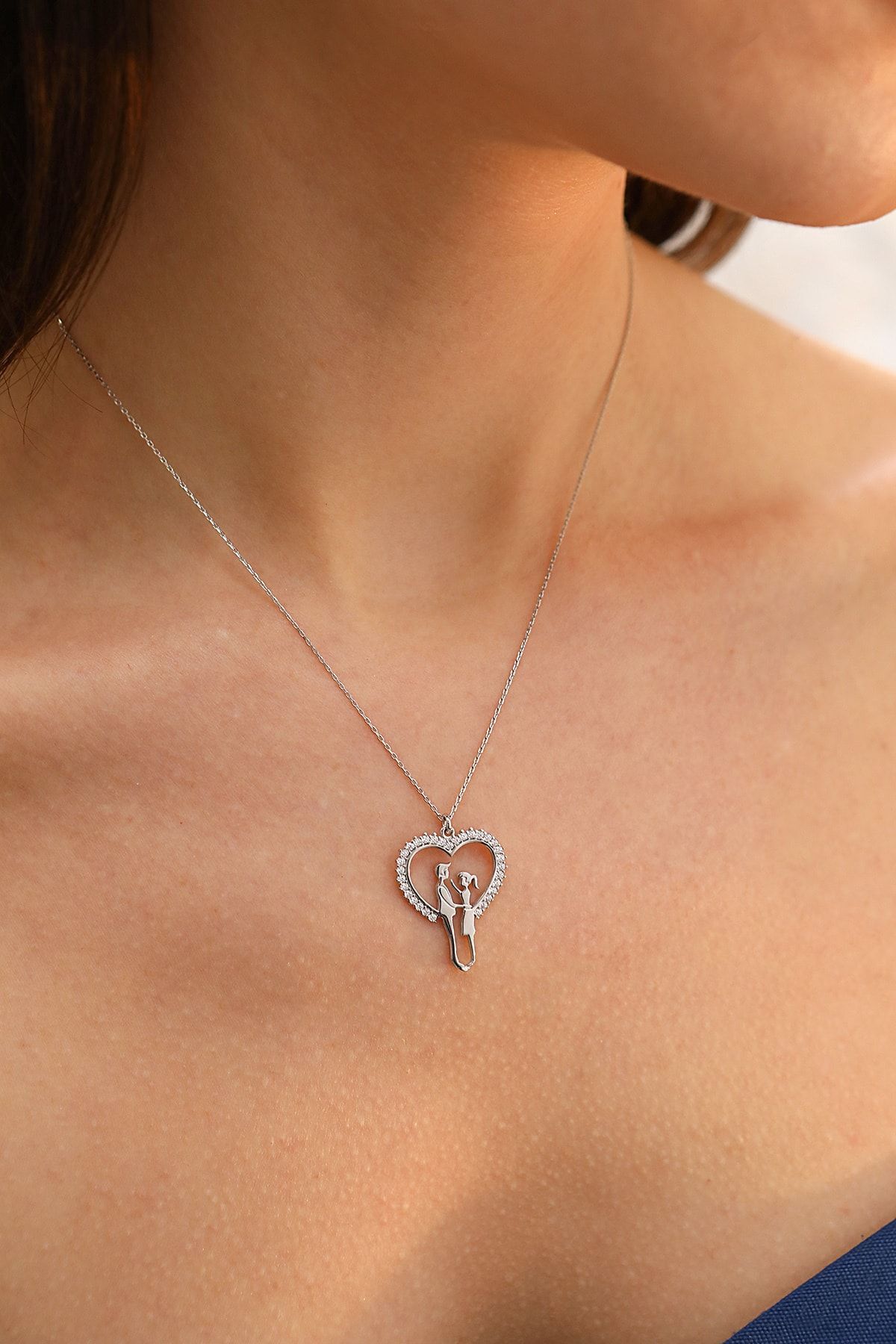 Gümüş Mutlu Çift Kalp Kolye