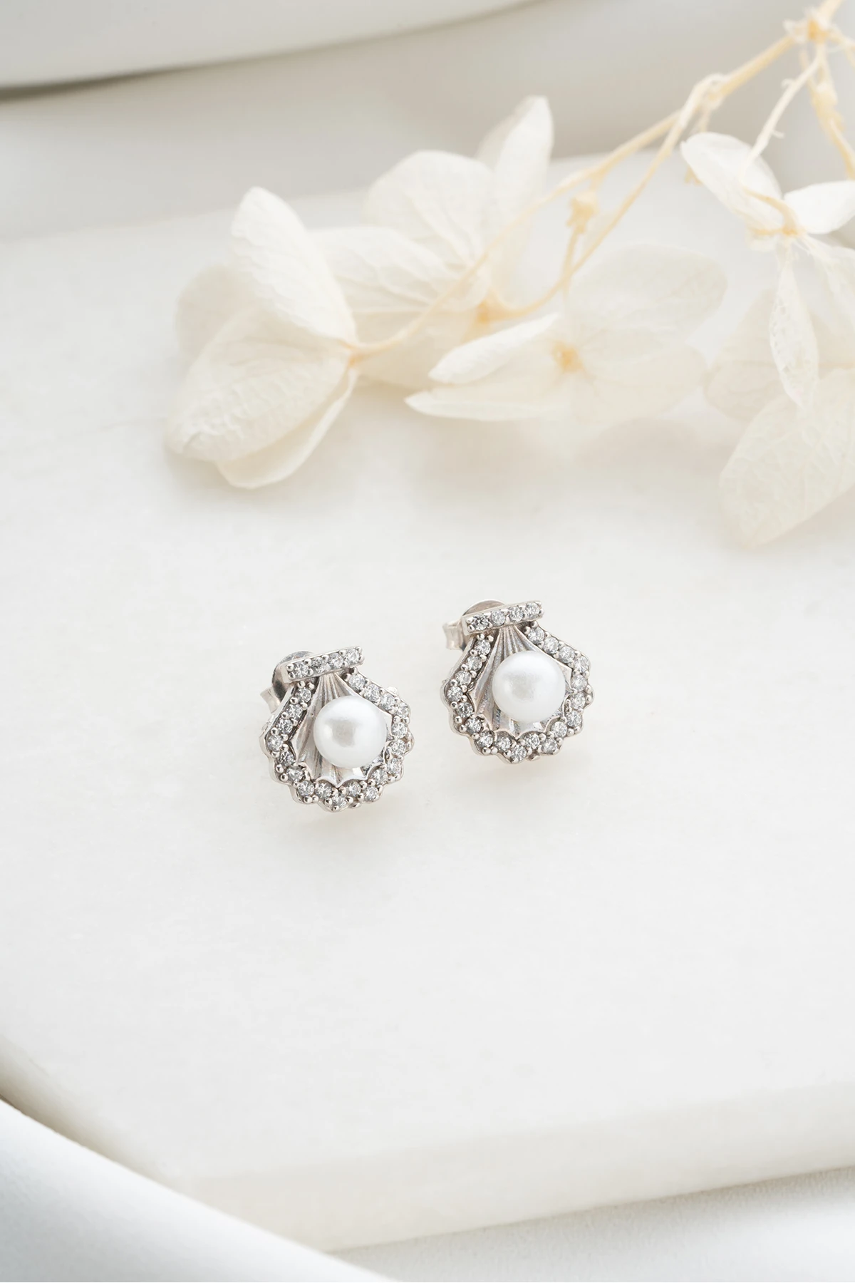 Gümüş İncili Küpe