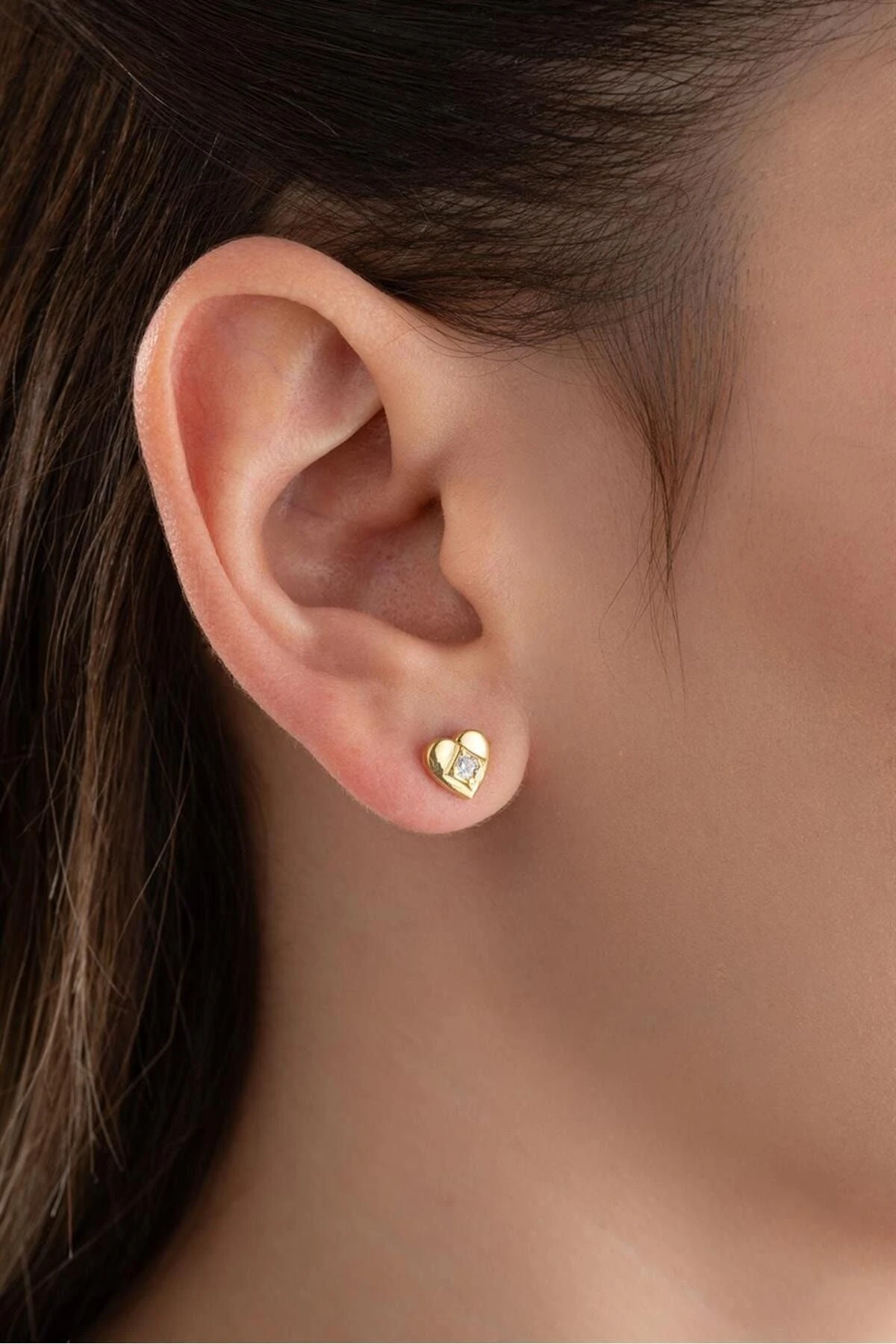 Gold Kalp Gümüş Küpe