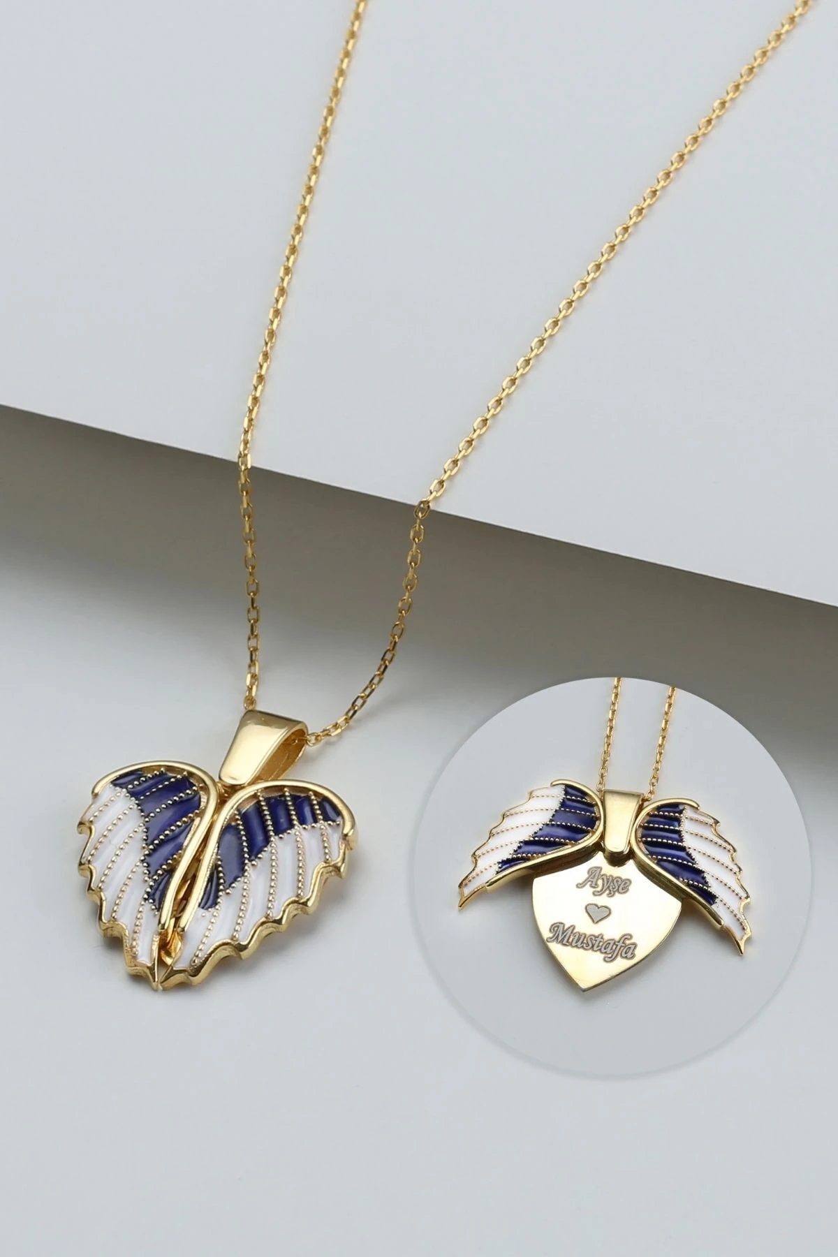 Gümüş Mineli Mavi Kanatlı Kolye