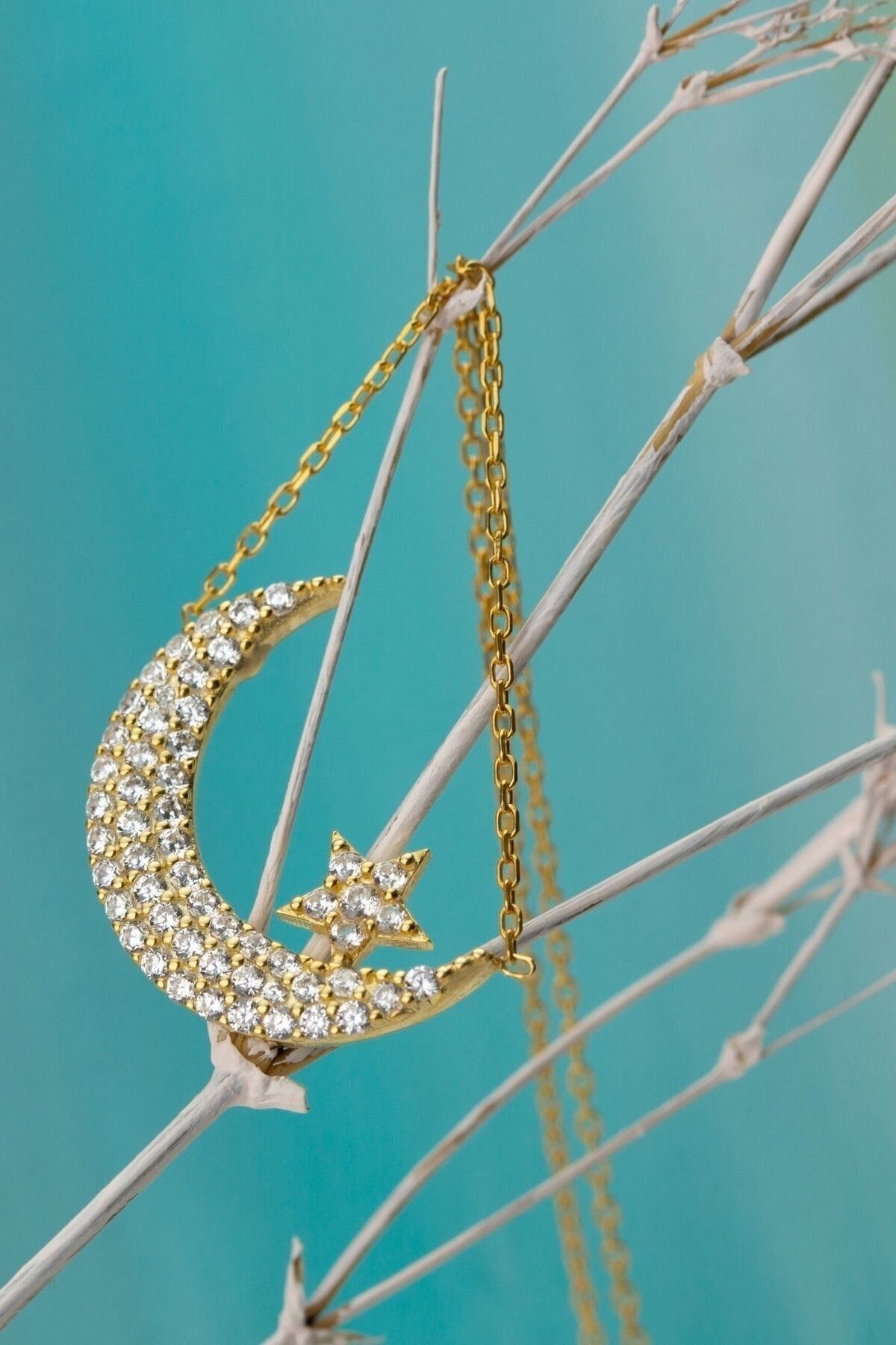 Gümüş Ay Yıldız Kolye