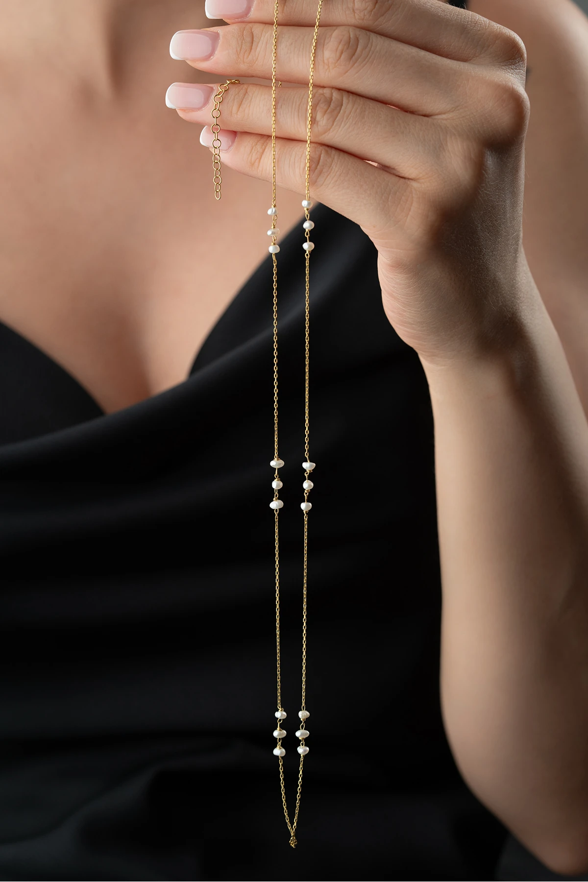 Gümüş İncili Zincir Kolye