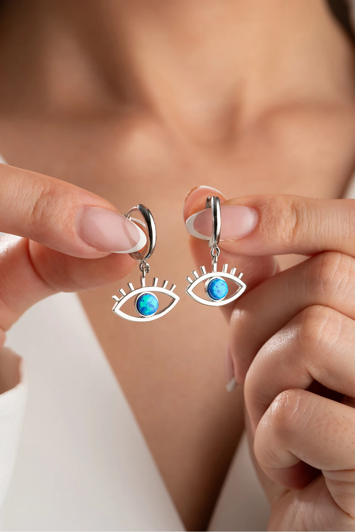 Gümüş Göz Opal Taşlı Küpe