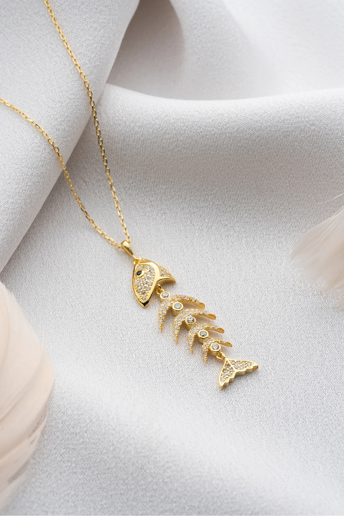 Gümüş Balık Kılçığı Kolye