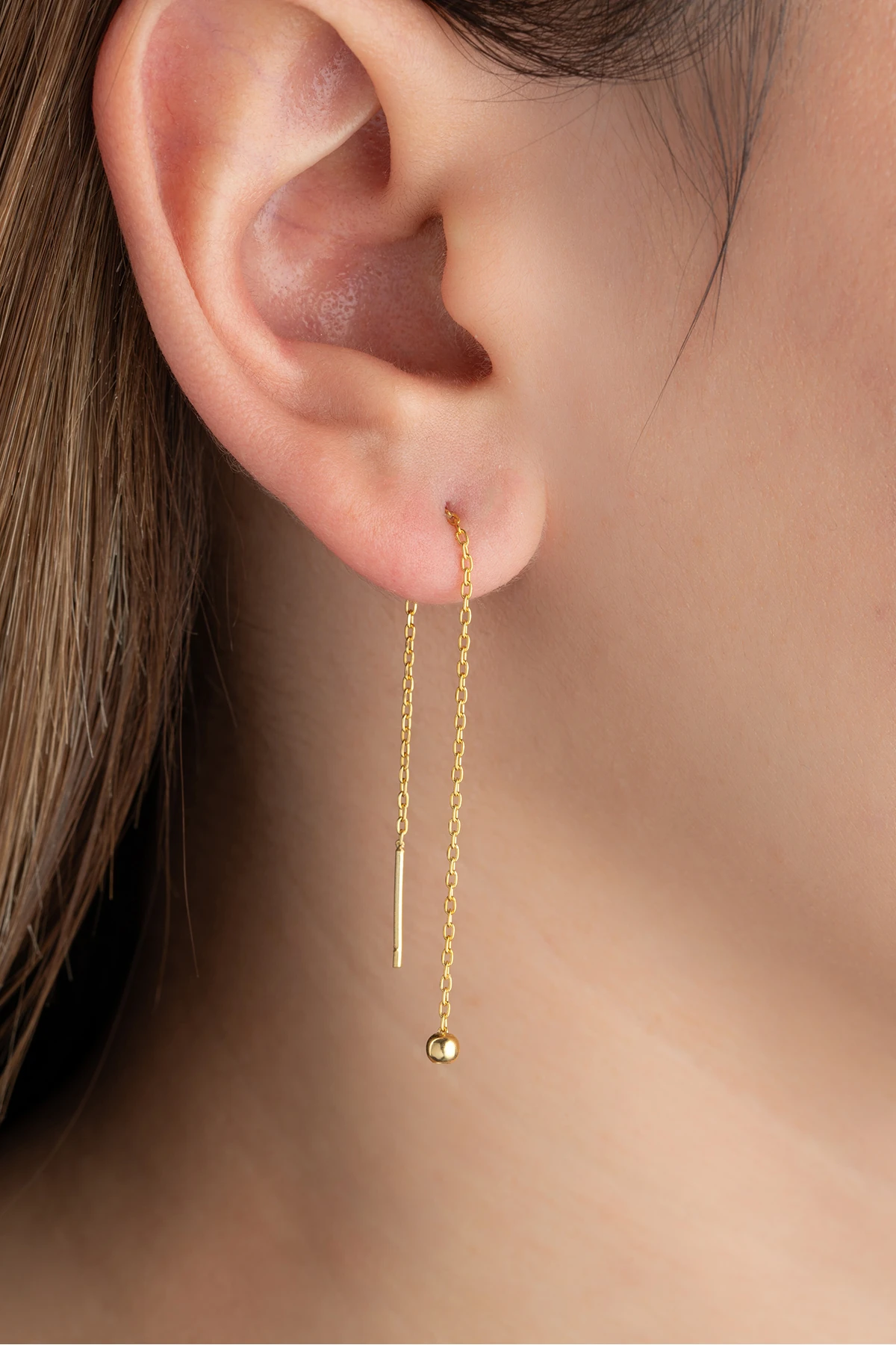 Gümüş Zincirli Top Küpe