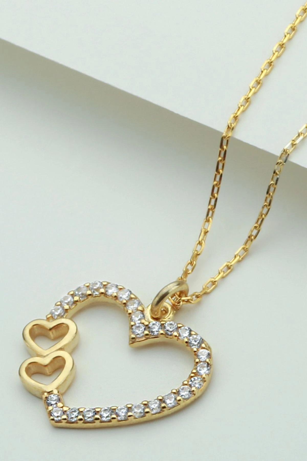 Gümüş Gold Çift Kalp Kolye