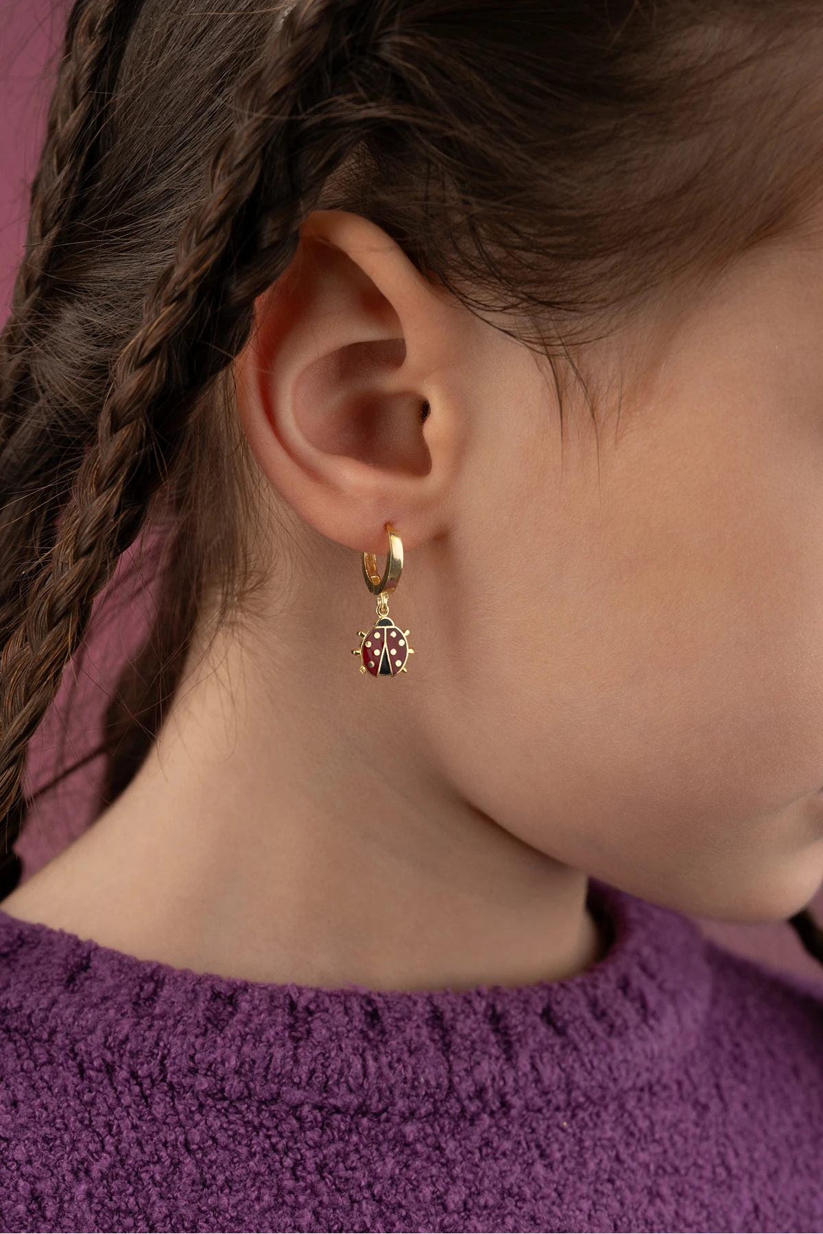 Gümüş Gold Uğur Böcekli Çocuk Küpe