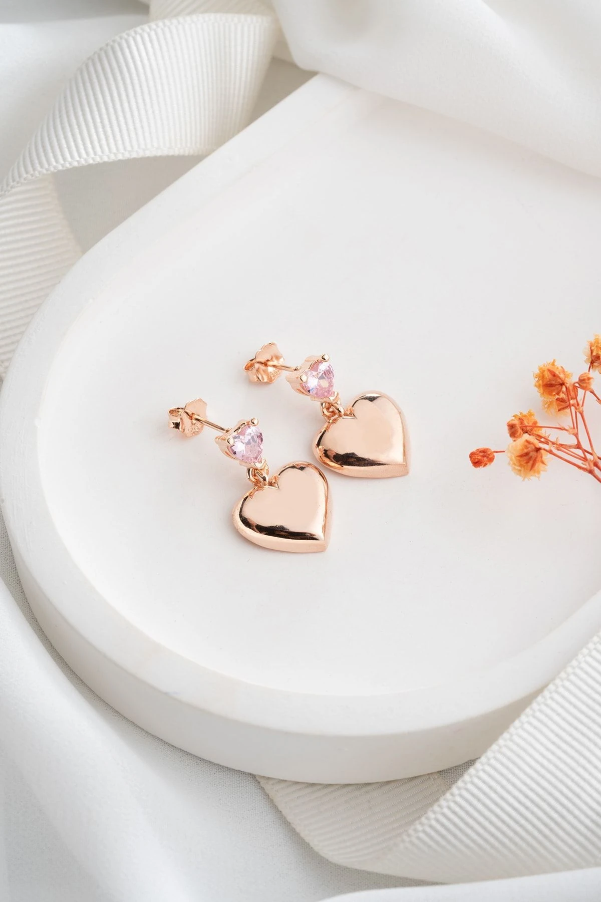 Gümüş Tektaş Kalpli Küpe