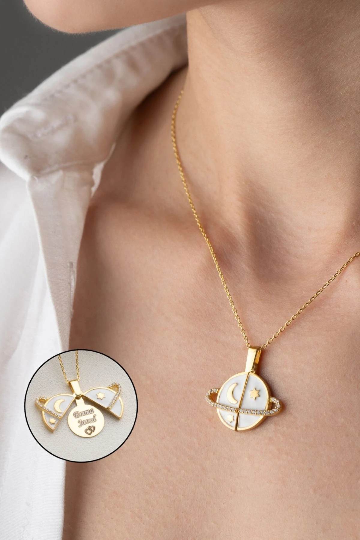 Gümüş Açılabilen İsimli Gezegen Kolye