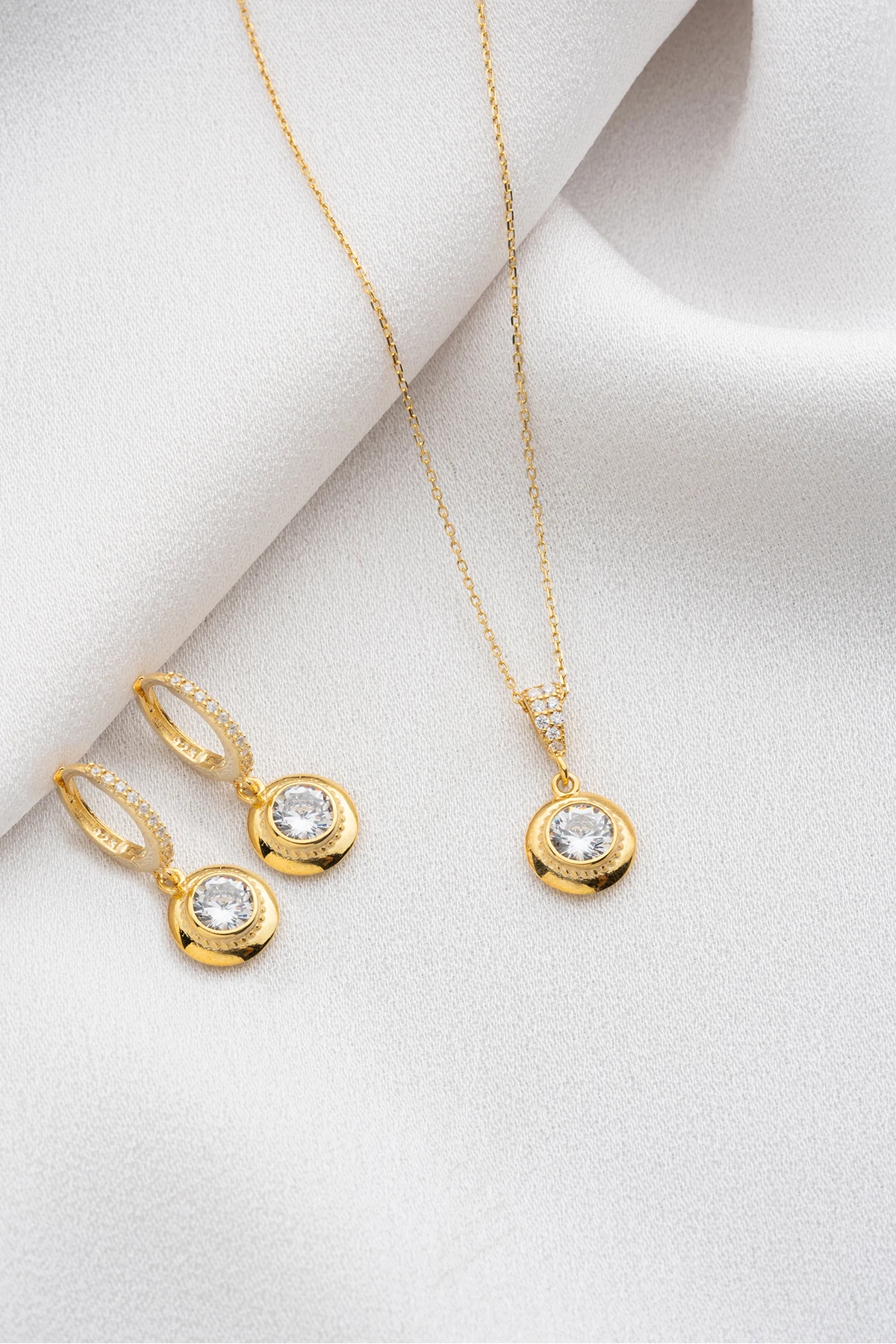 Gümüş Tektaş Takı (Kolye-Küpe) Seti