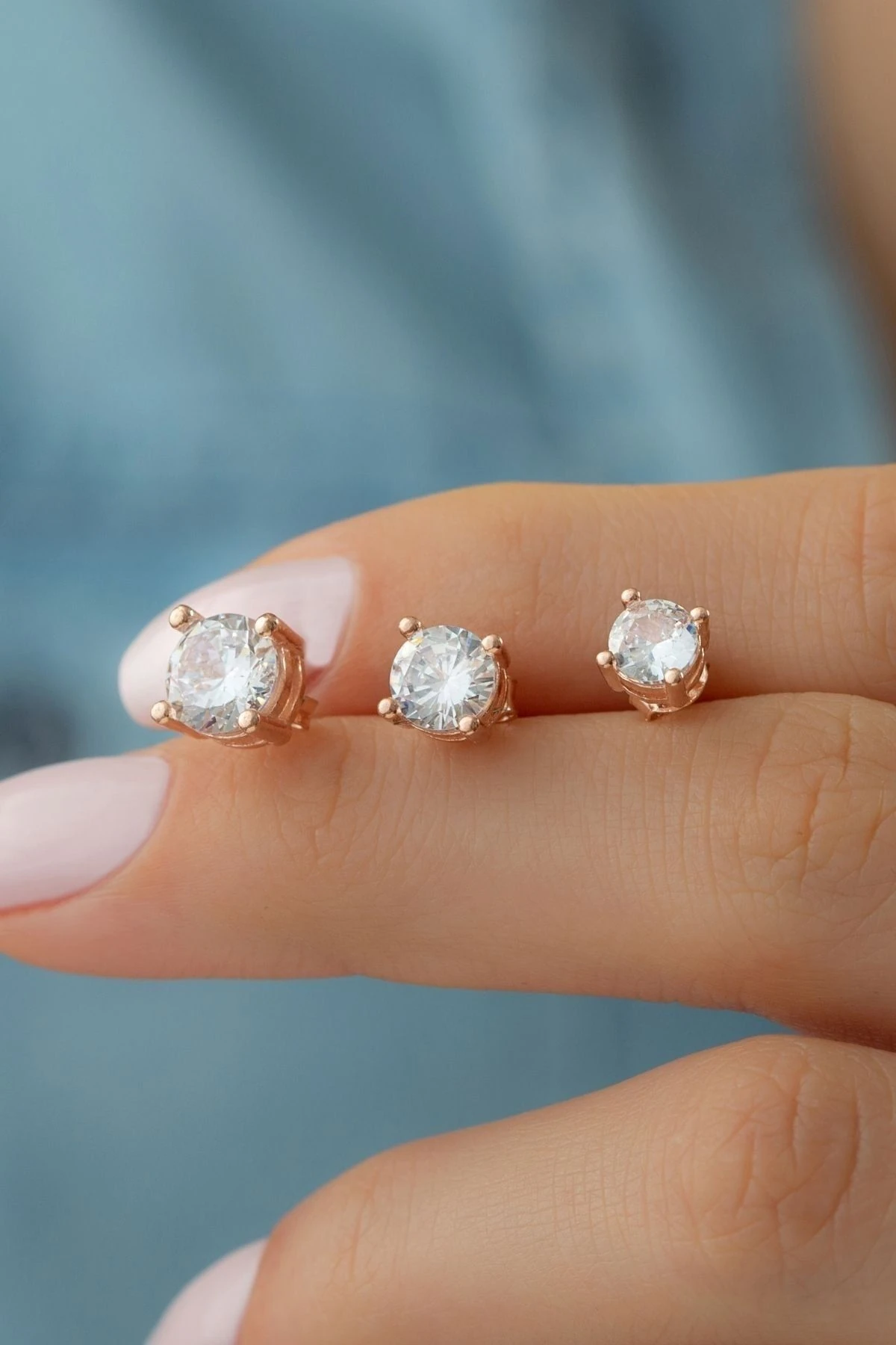 Gümüş Rose 3'lü Tektaş Set Küpe