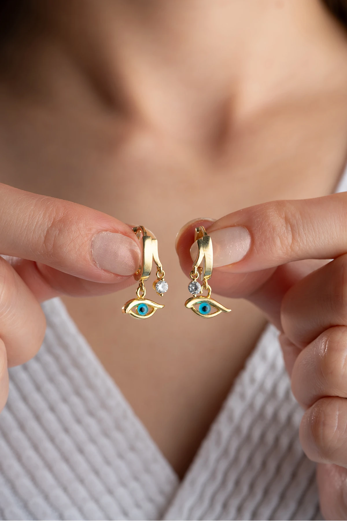 Gümüş Çift Taşlı Göz Küpe