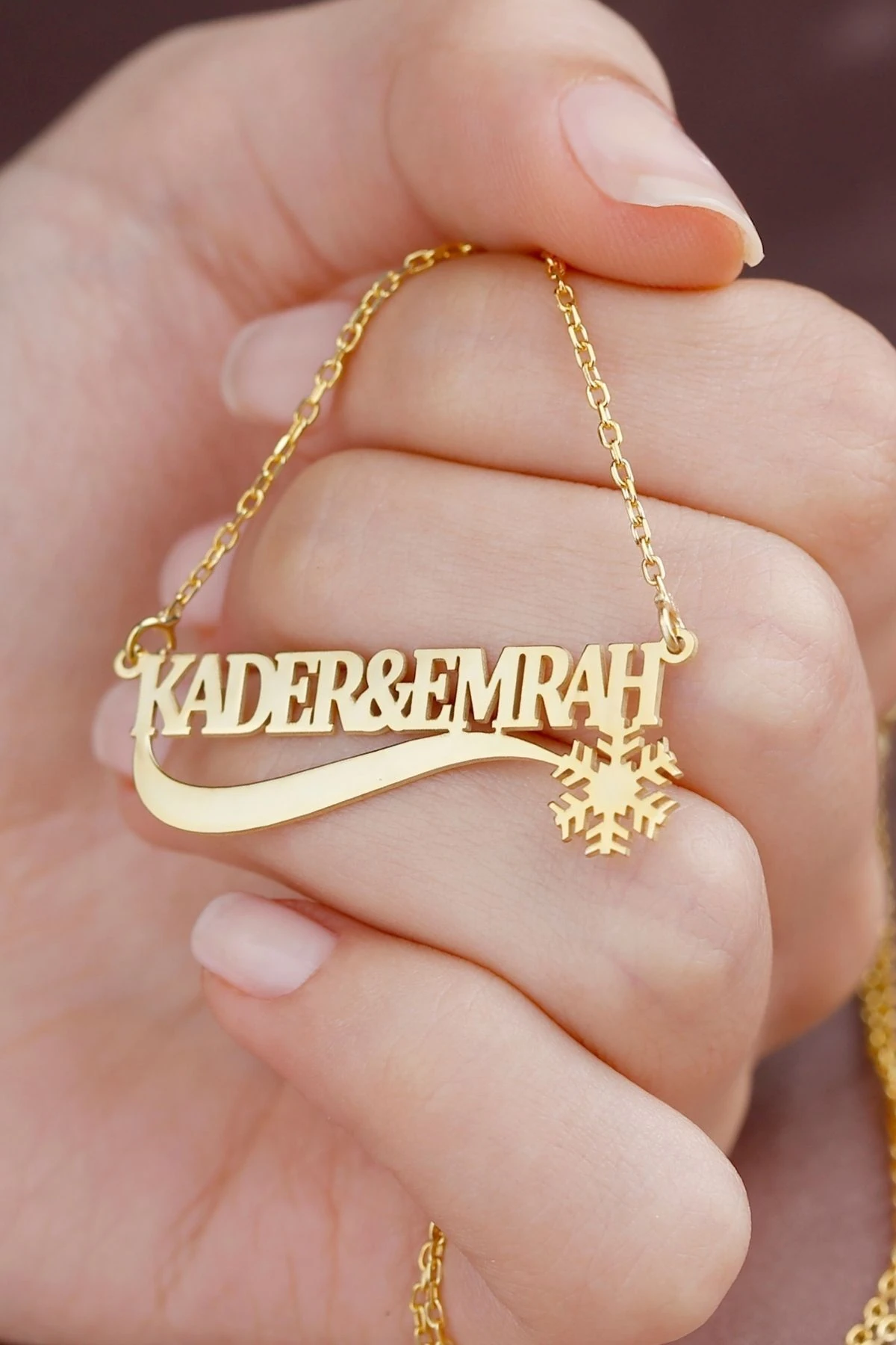 Gümüş Kar Tanesi Iki Isimli Kolye