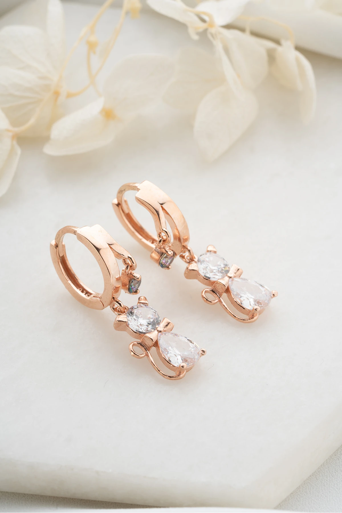 Gümüş Çift Mistik Topaz Kedi Küpe