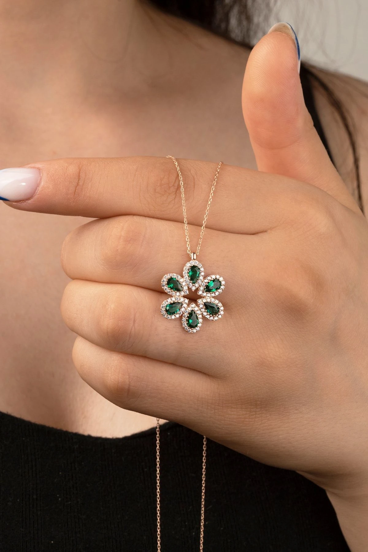 Rose Damla Zirkon Taşlı Gümüş Kolye