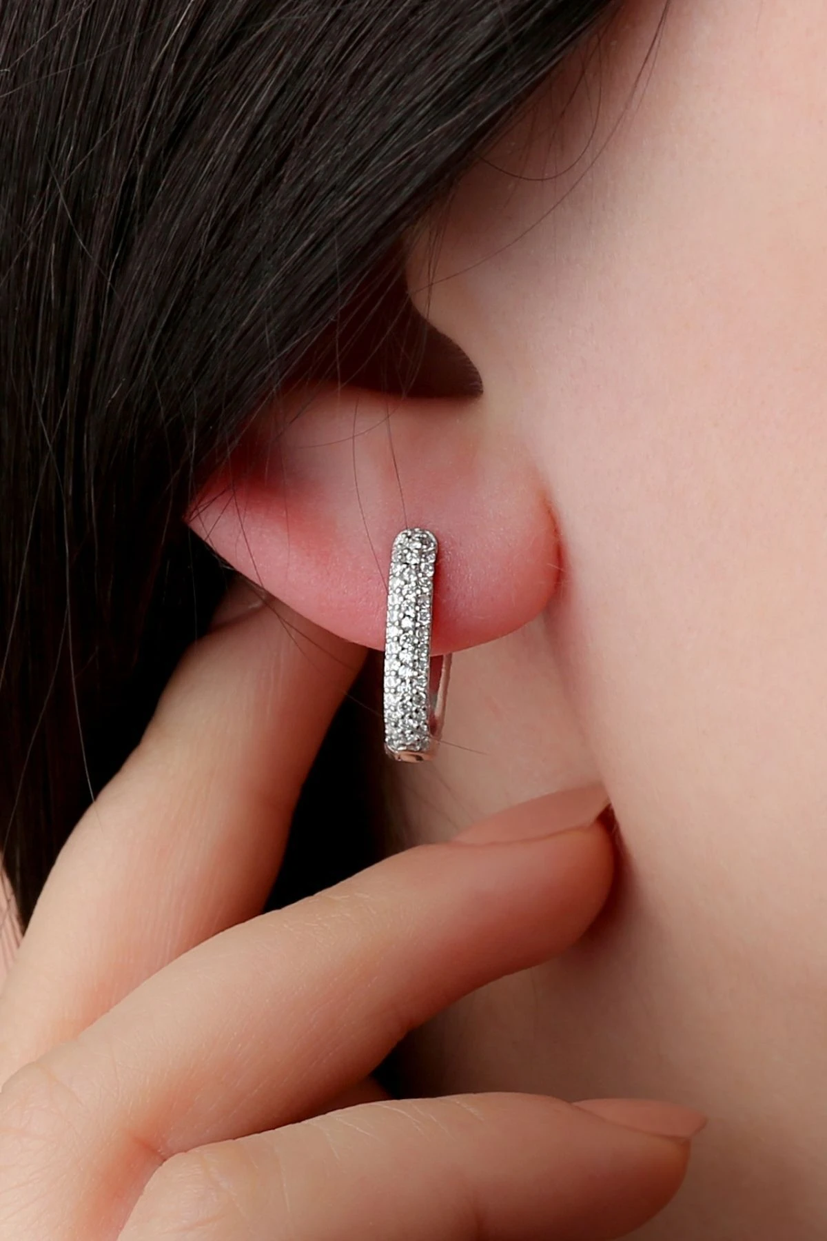 Gümüş Rose Halka Küpe