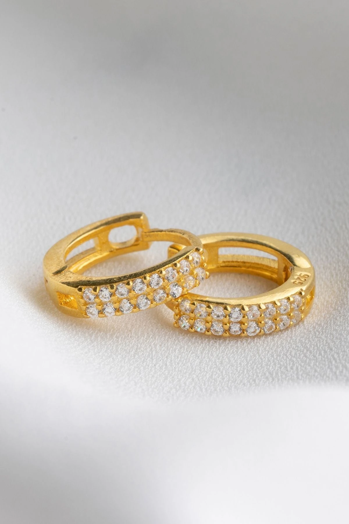 Gümüş Gold Zirkon Taşlı Halka Küpe