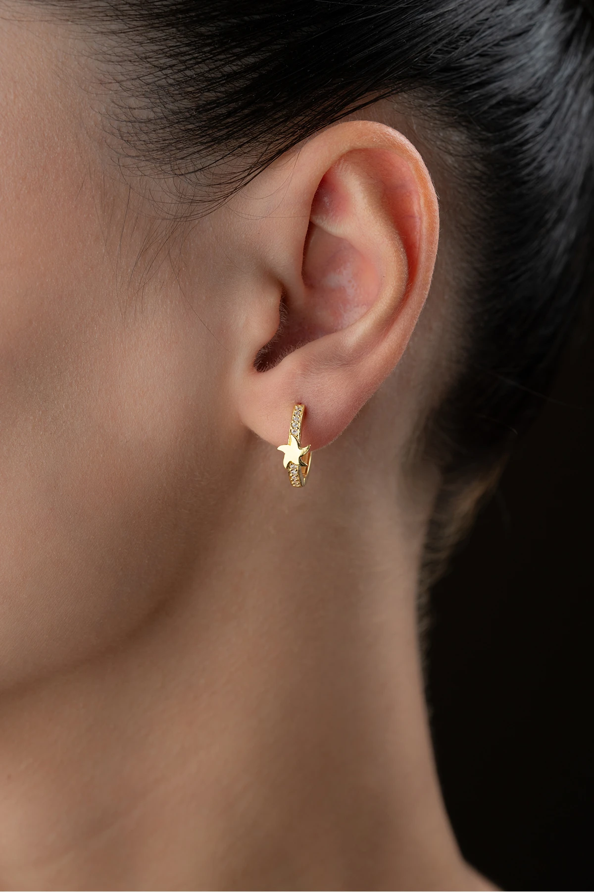 Gümüş Yıldızlı Halka Küpe