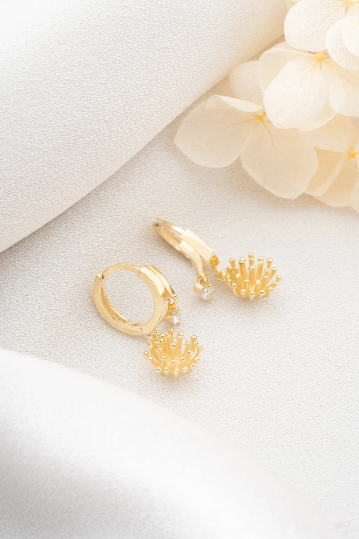 Gümüş Çift Taşlı Polen Küpe