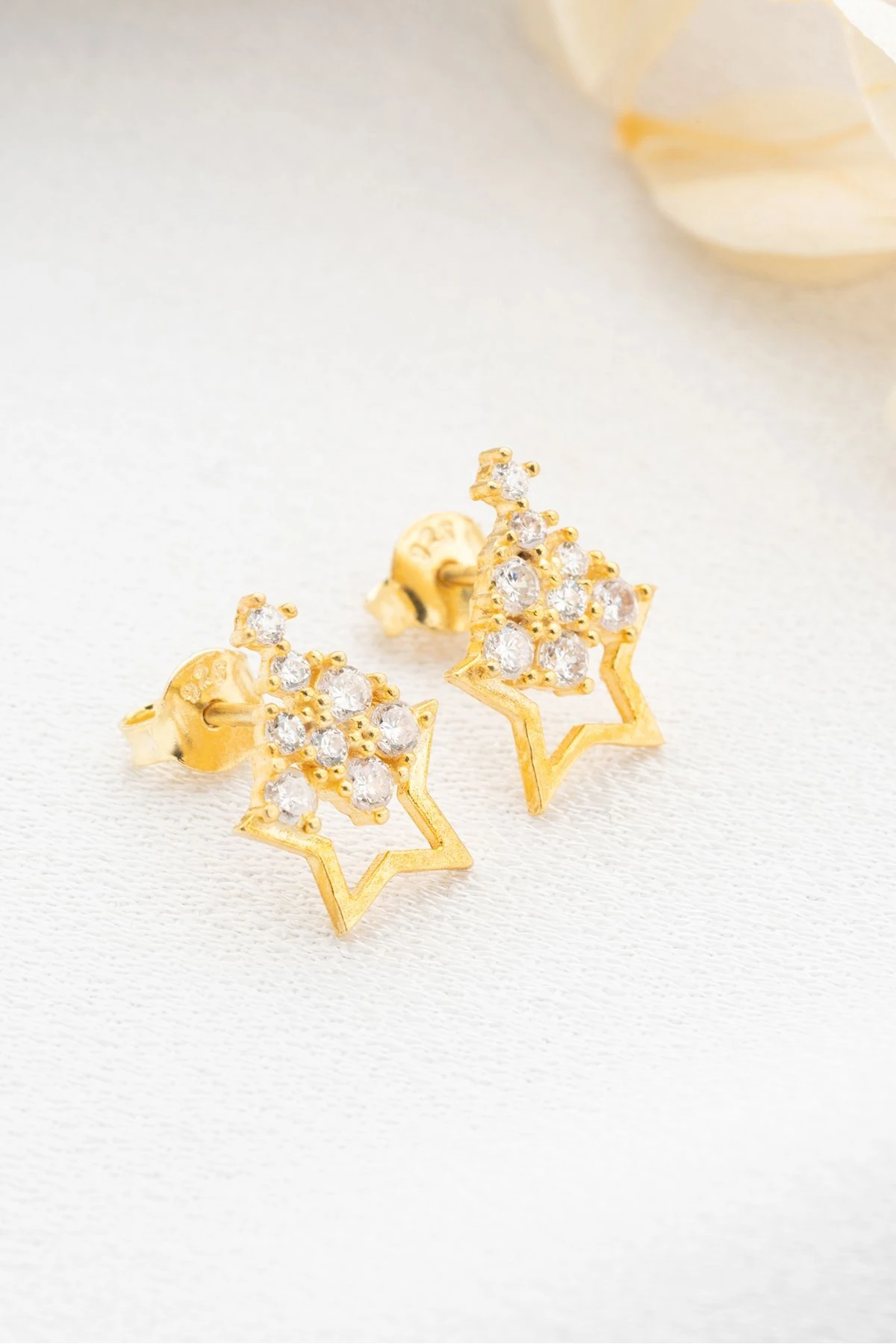 Gümüş Gold Zirkon Taşlı Yıldız Küpe