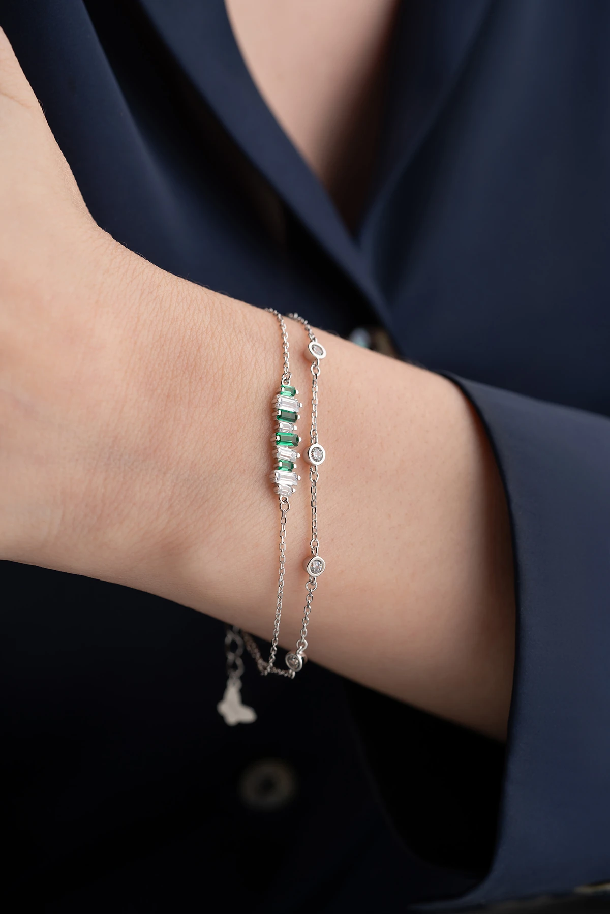 Gümüş Baget Taşlı Bileklik