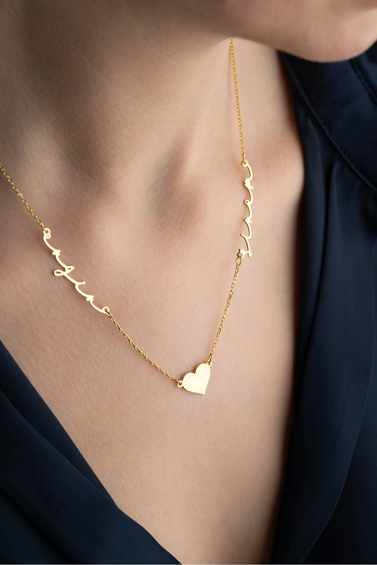 Gümüş Kişiye Özel Kalpli Çift İsimli Kolye