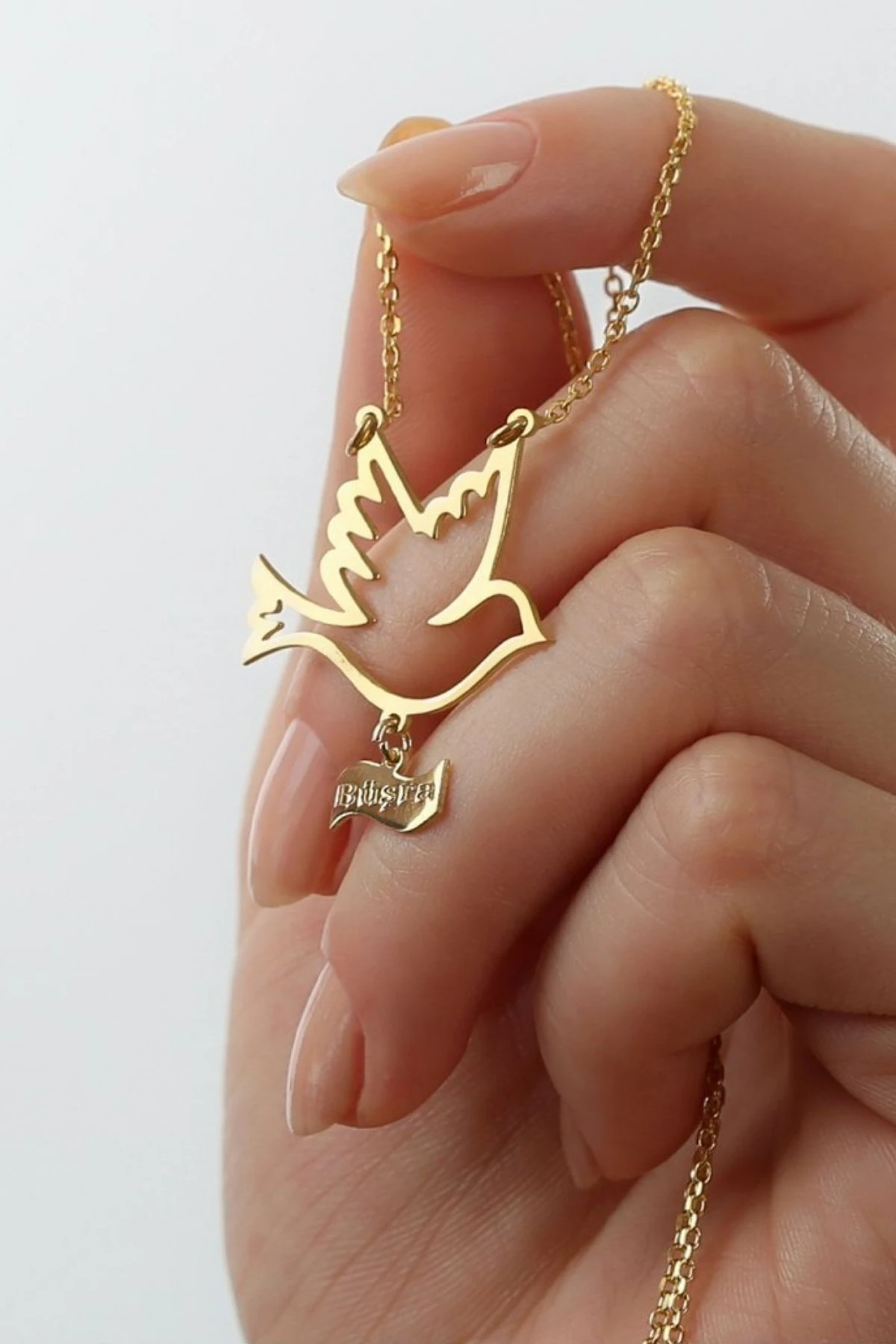 Gümüş Güvercin Kuş Silüetli Isimli Kolye