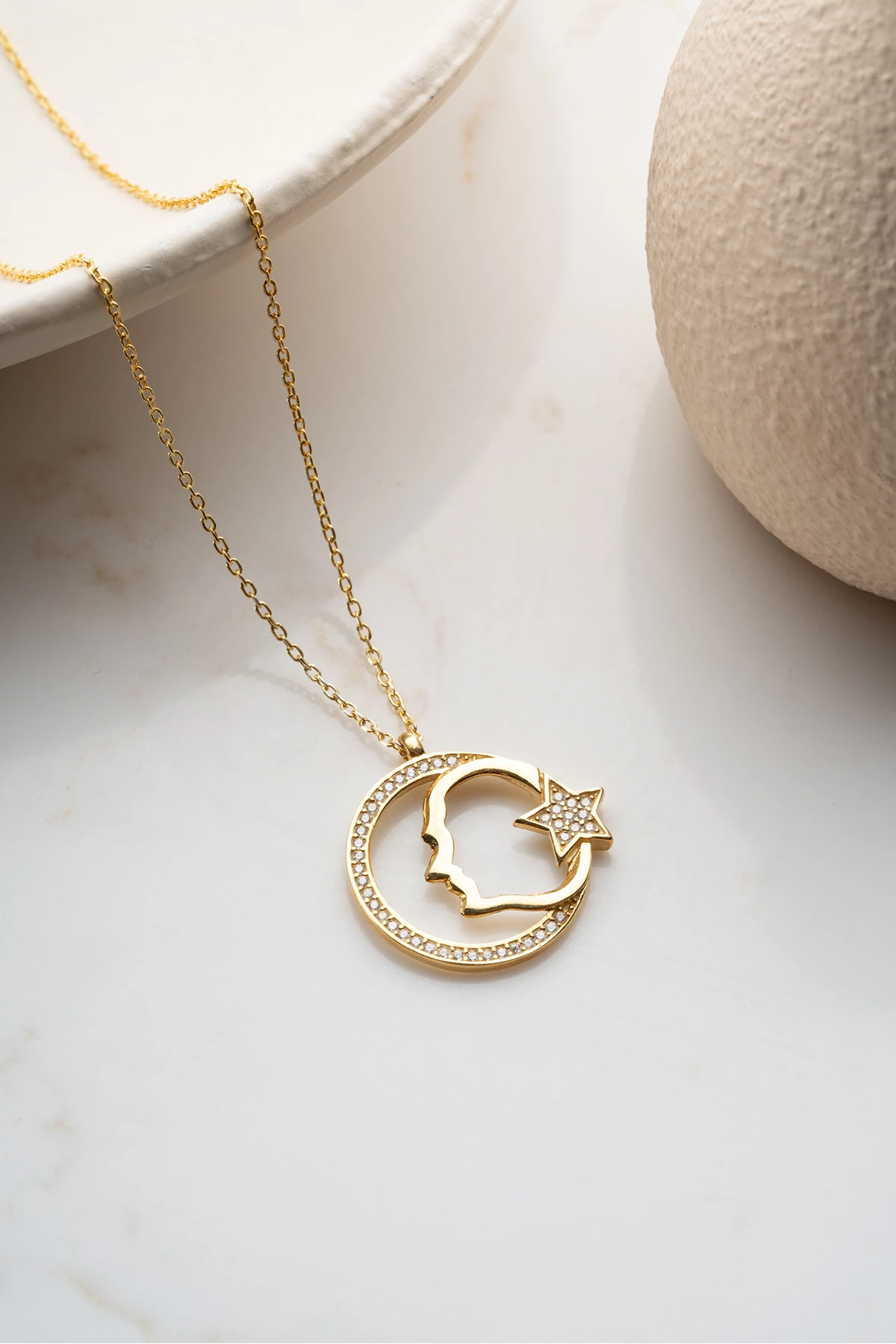 Gümüş Zirkon Taşlı Atatürk Kolye