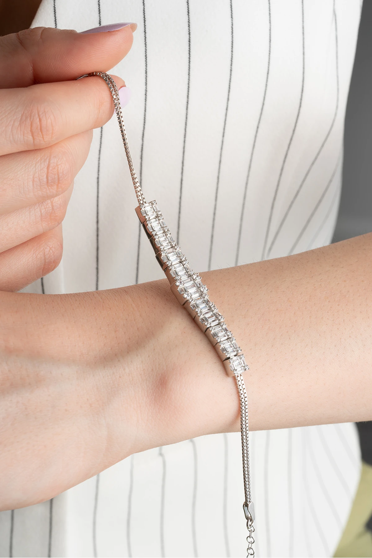 Gümüş Baget Taşlı Bileklik