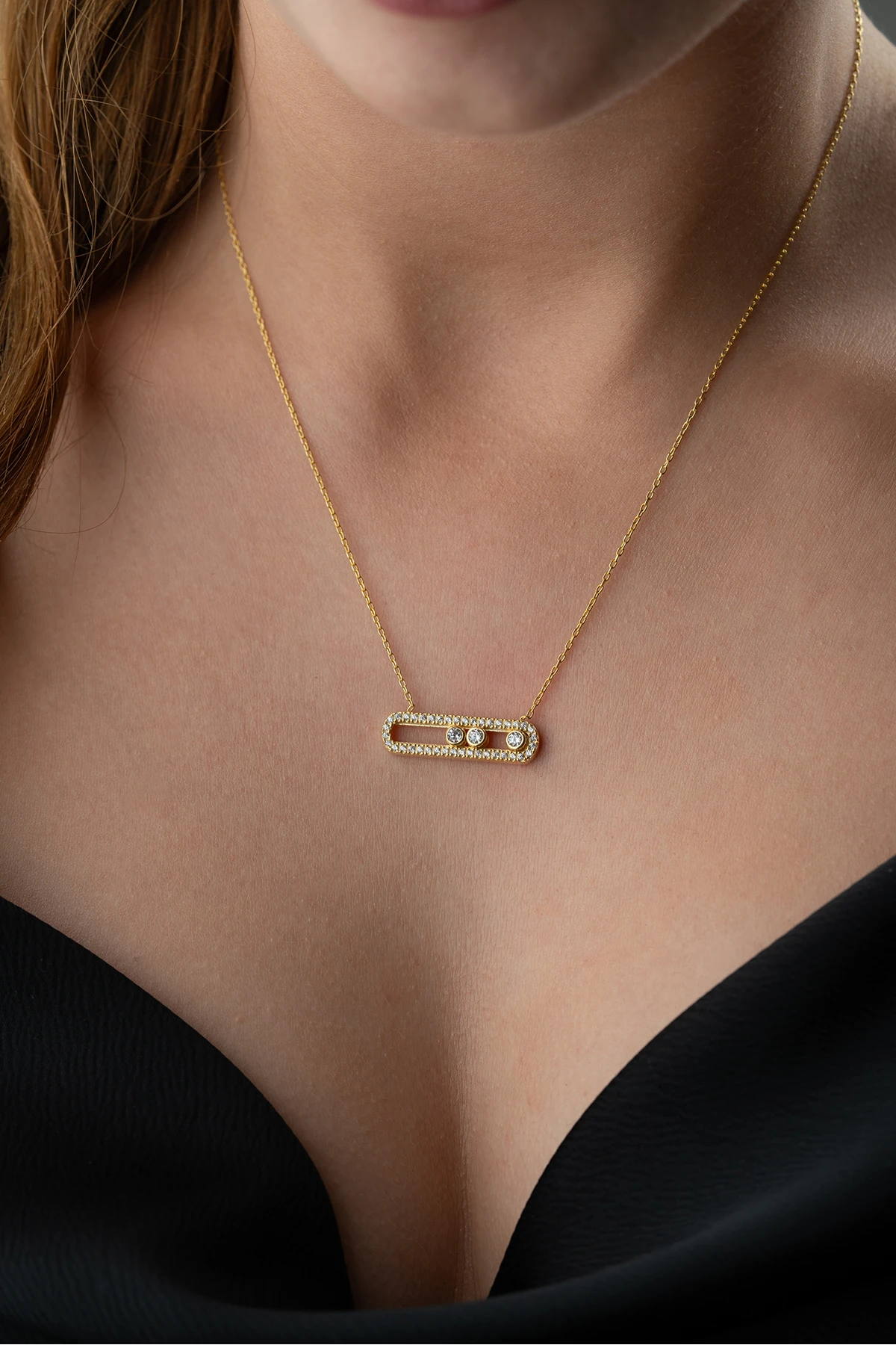 Gümüş Zirkon Taşlı Trend Kolye