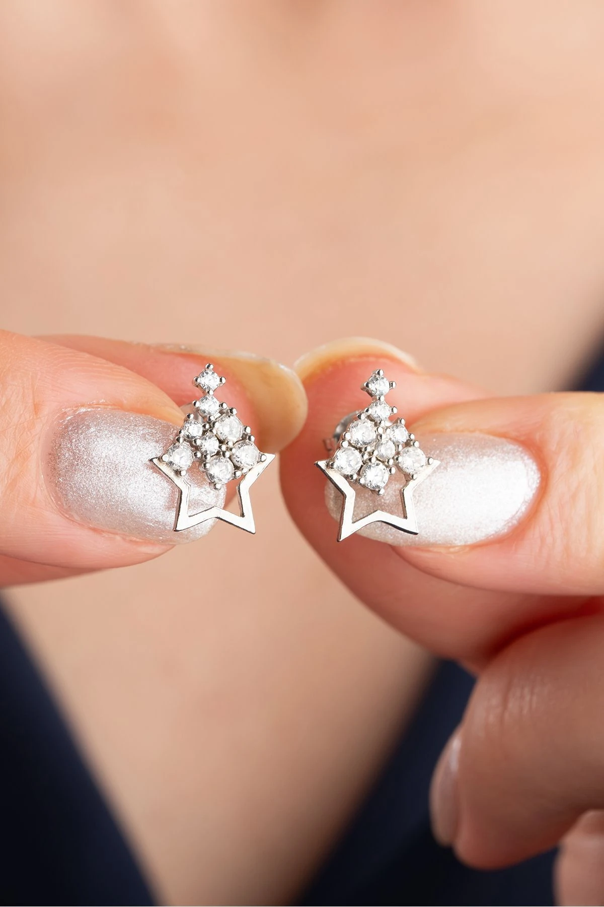 Gümüş Zirkon Taşlı Yıldız Küpe