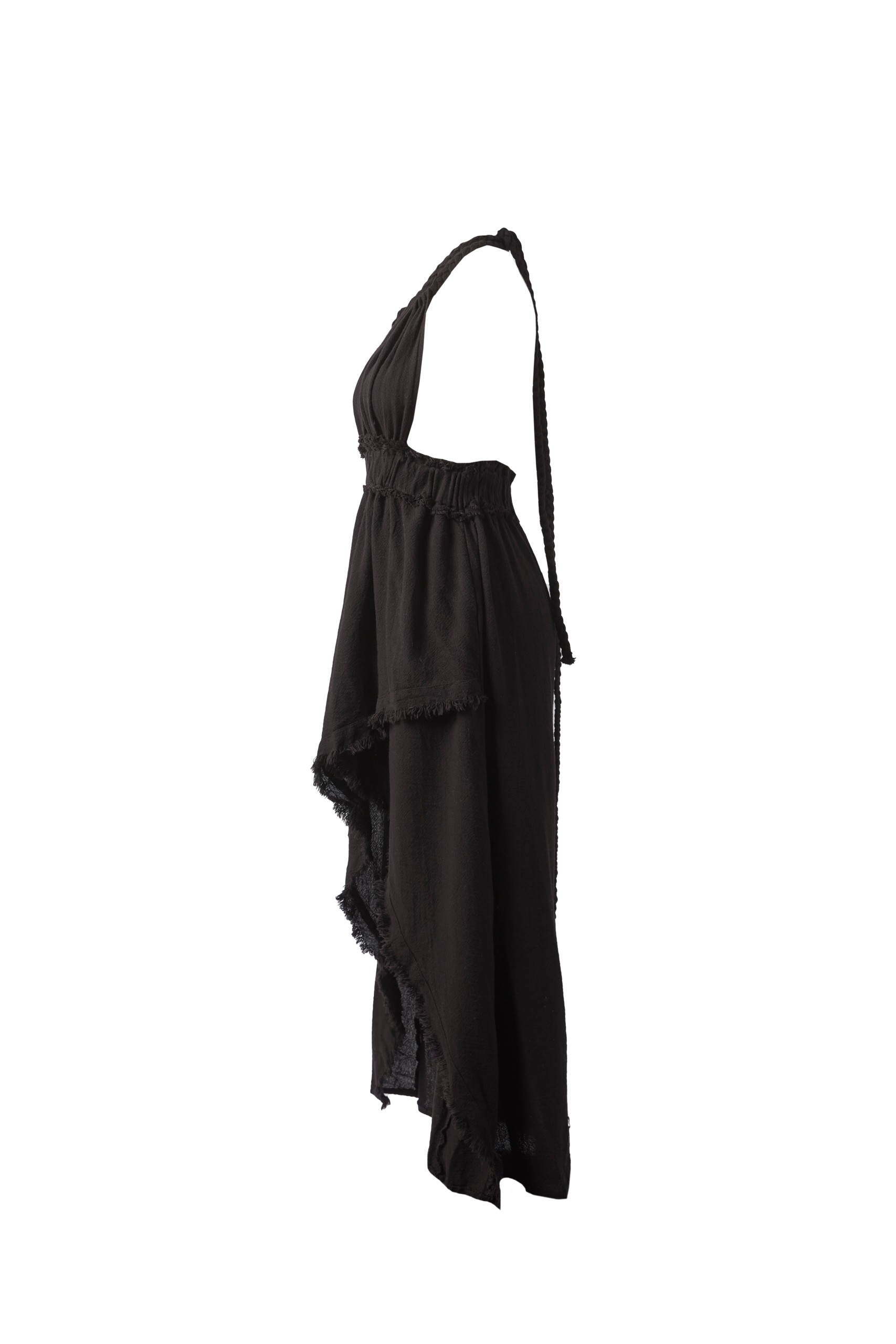 APHRODITE DIRTY STITCHING DETAIL ASYMMETRIC LAYERS COTTON DRESS