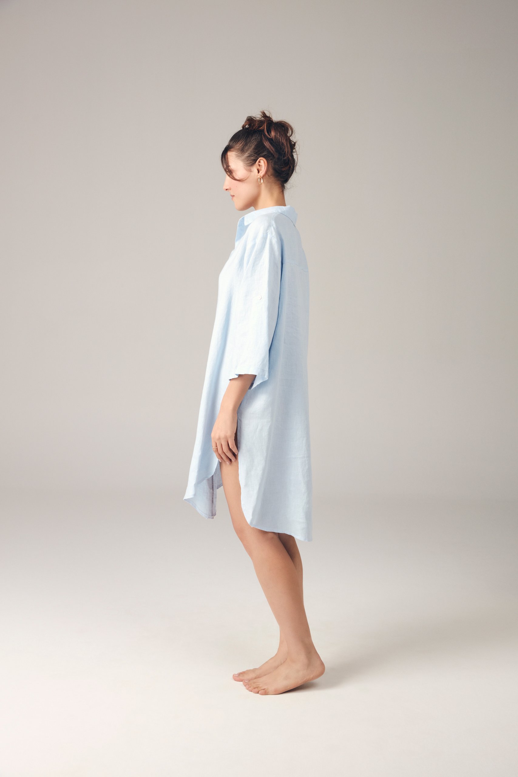 KNOT DETAILED LINEN TUNIC SHIRT