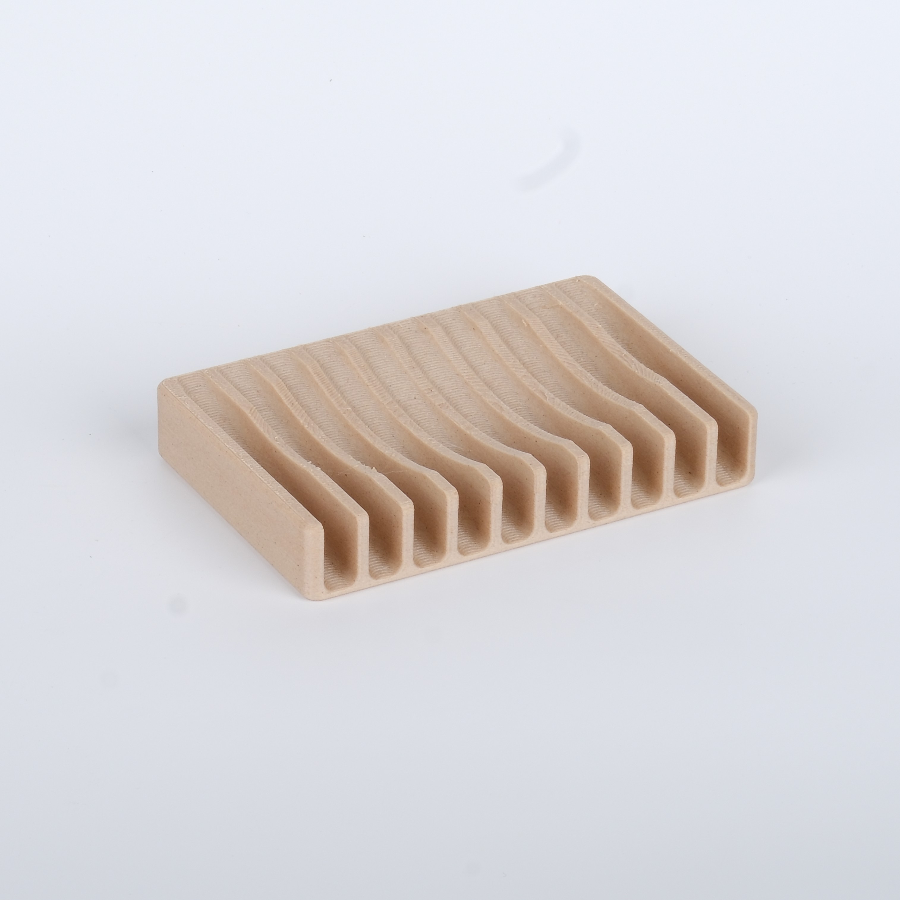 Ahşap Katkılı 3D Baskı Dalga Tasarımlı Sabunluk – Modern ve Fonksiyonel