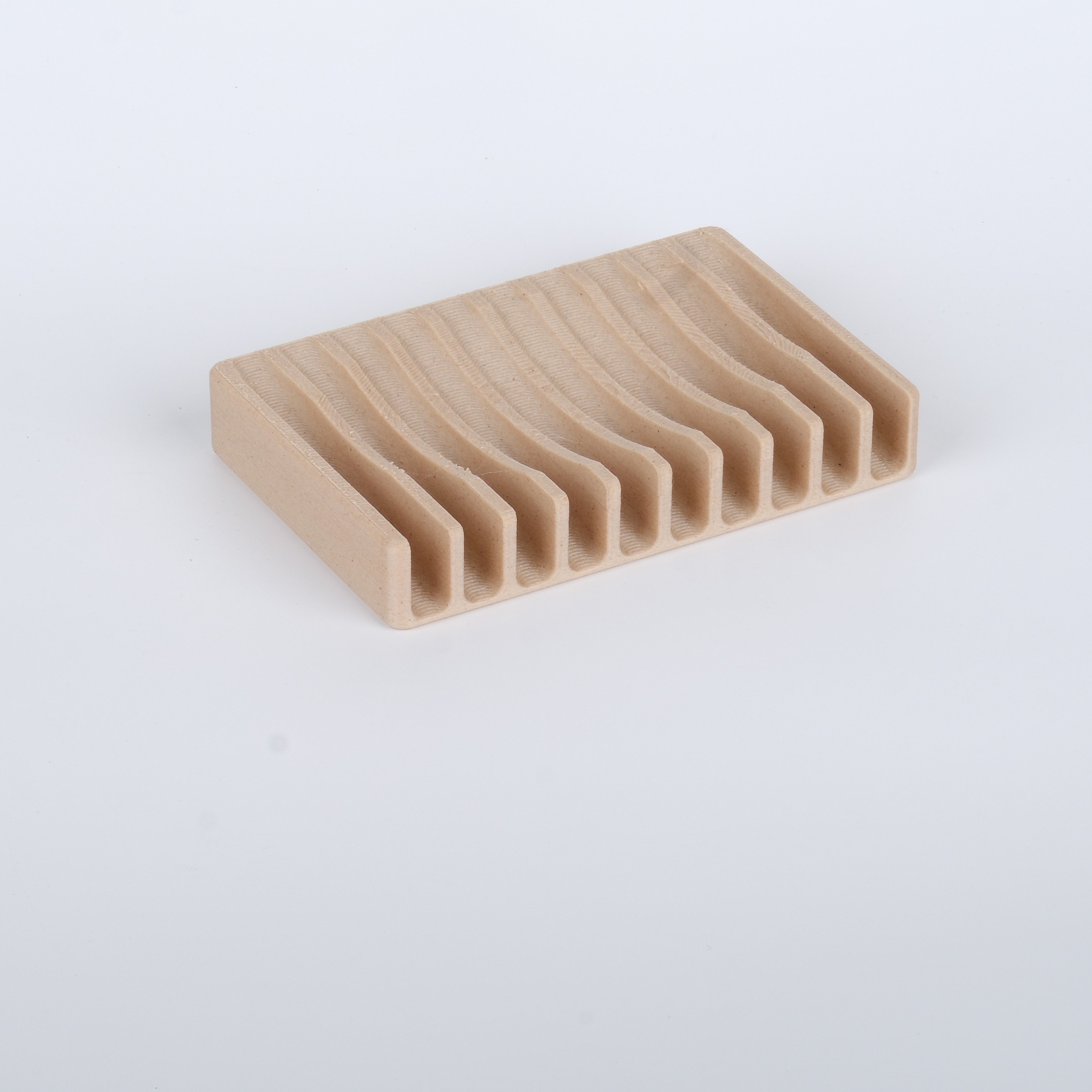 Ahşap Katkılı 3D Baskı Dalga Tasarımlı Sabunluk – Modern ve Fonksiyonel