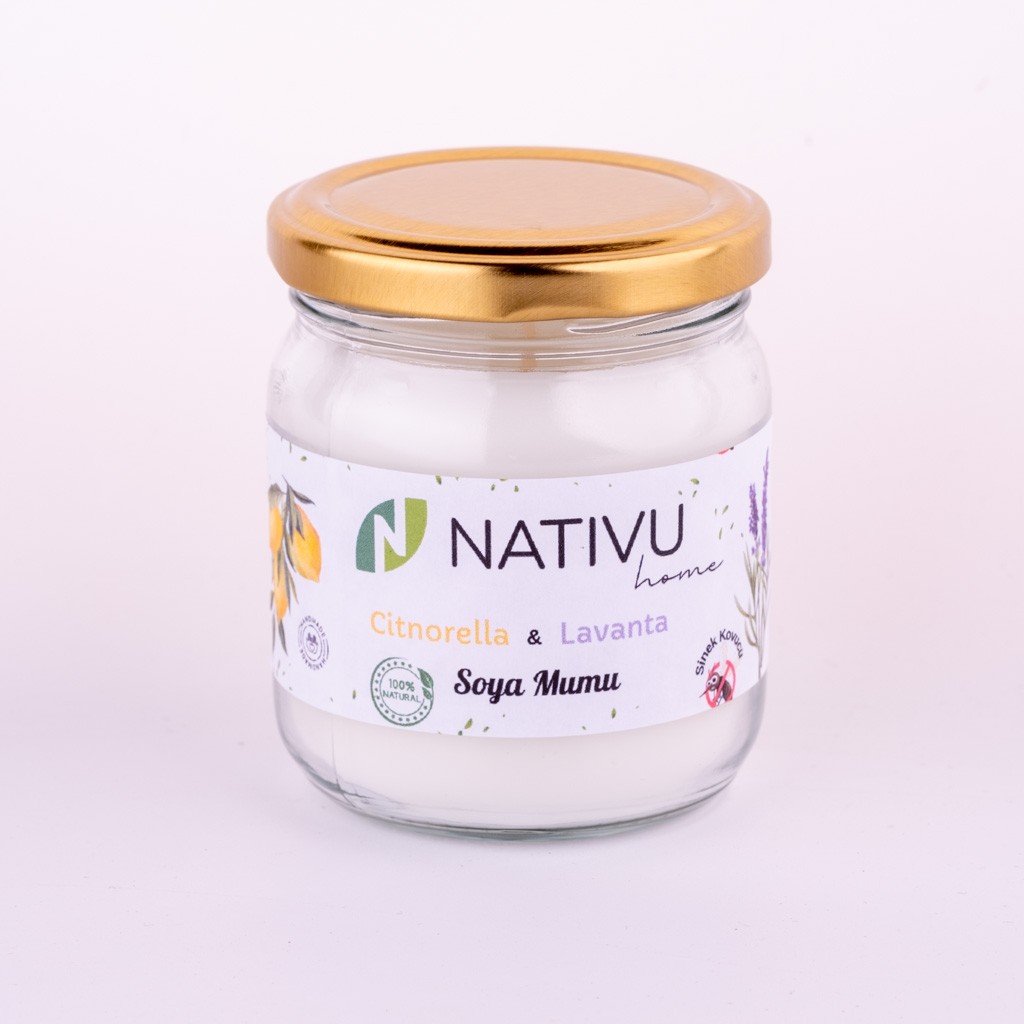 Doğal Sinek Kovucu Soya Mumu – Citronella & Lavanta – 210 ml | %100 Bitkisel, Kimyasal İçermez, İç ve Dış Mekan Kullanımına Uygun
