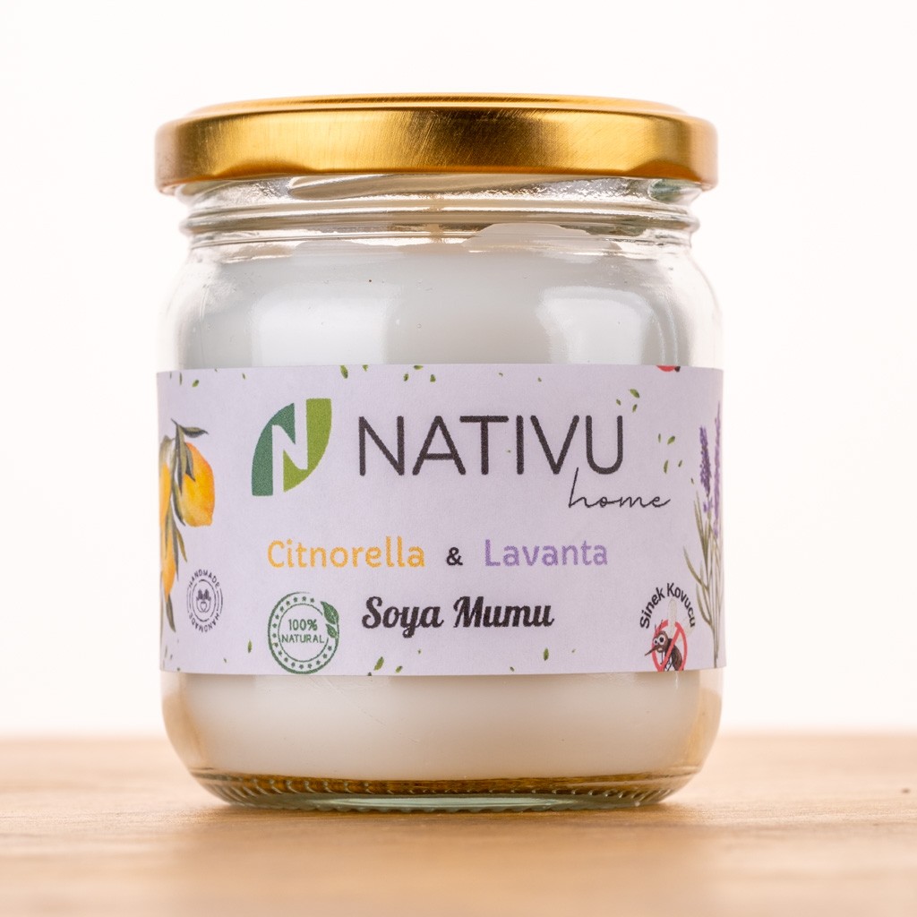 Doğal Sinek Kovucu Soya Mumu – Citronella & Lavanta – 210 ml | %100 Bitkisel, Kimyasal İçermez, İç ve Dış Mekan Kullanımına Uygun