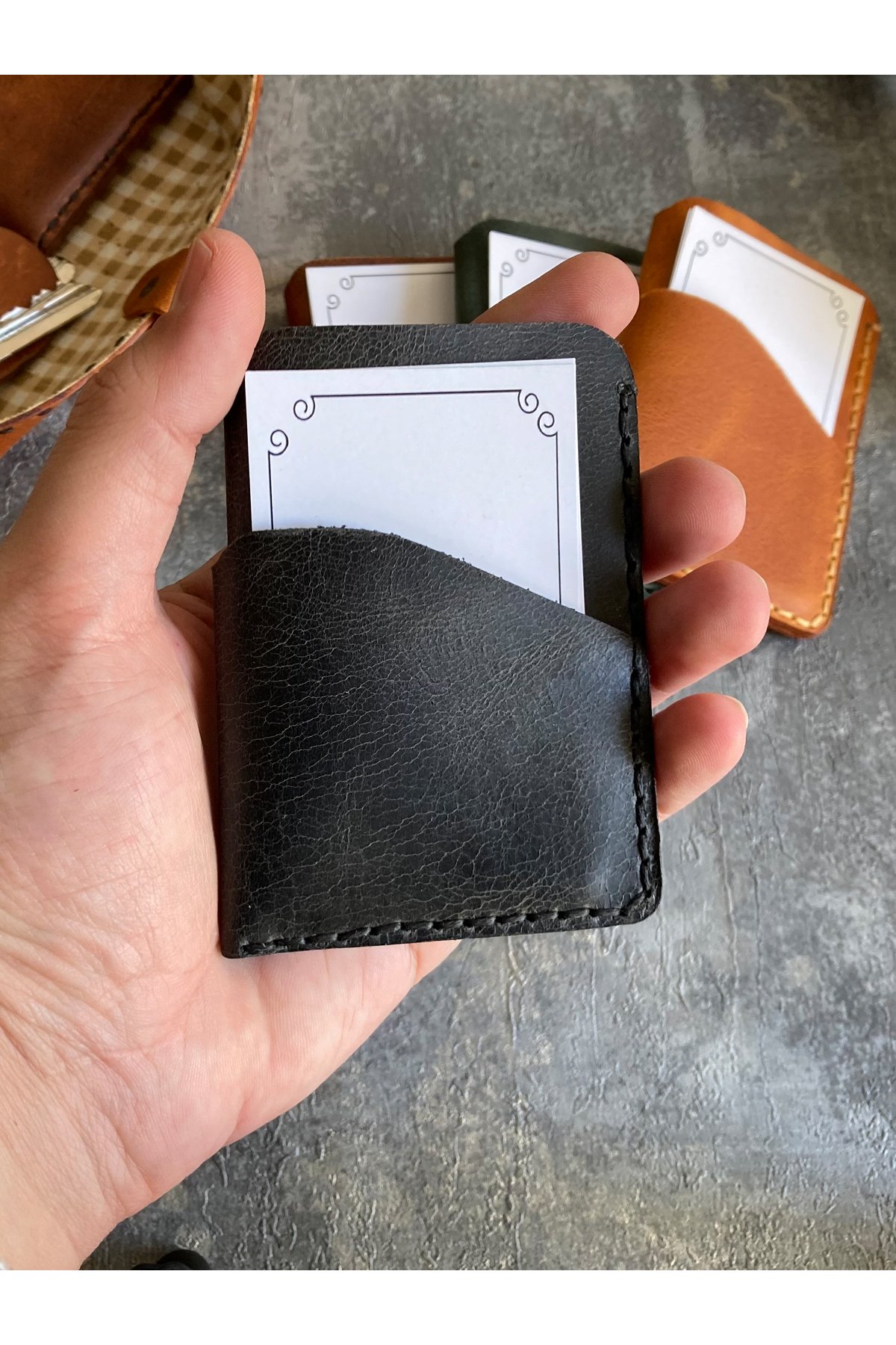 Genuine Leather Tiny Card Holder | Bretya Leather - Anthracite