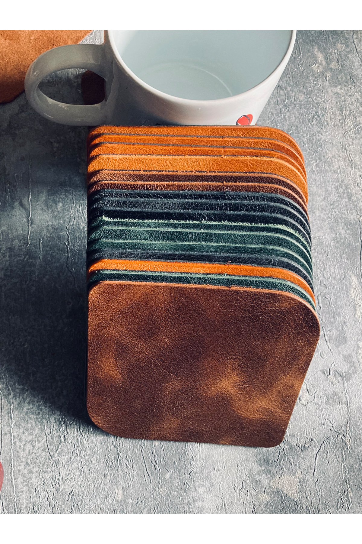 Set of 8 Genuine Leather Oval Coasters | Bretya Leather