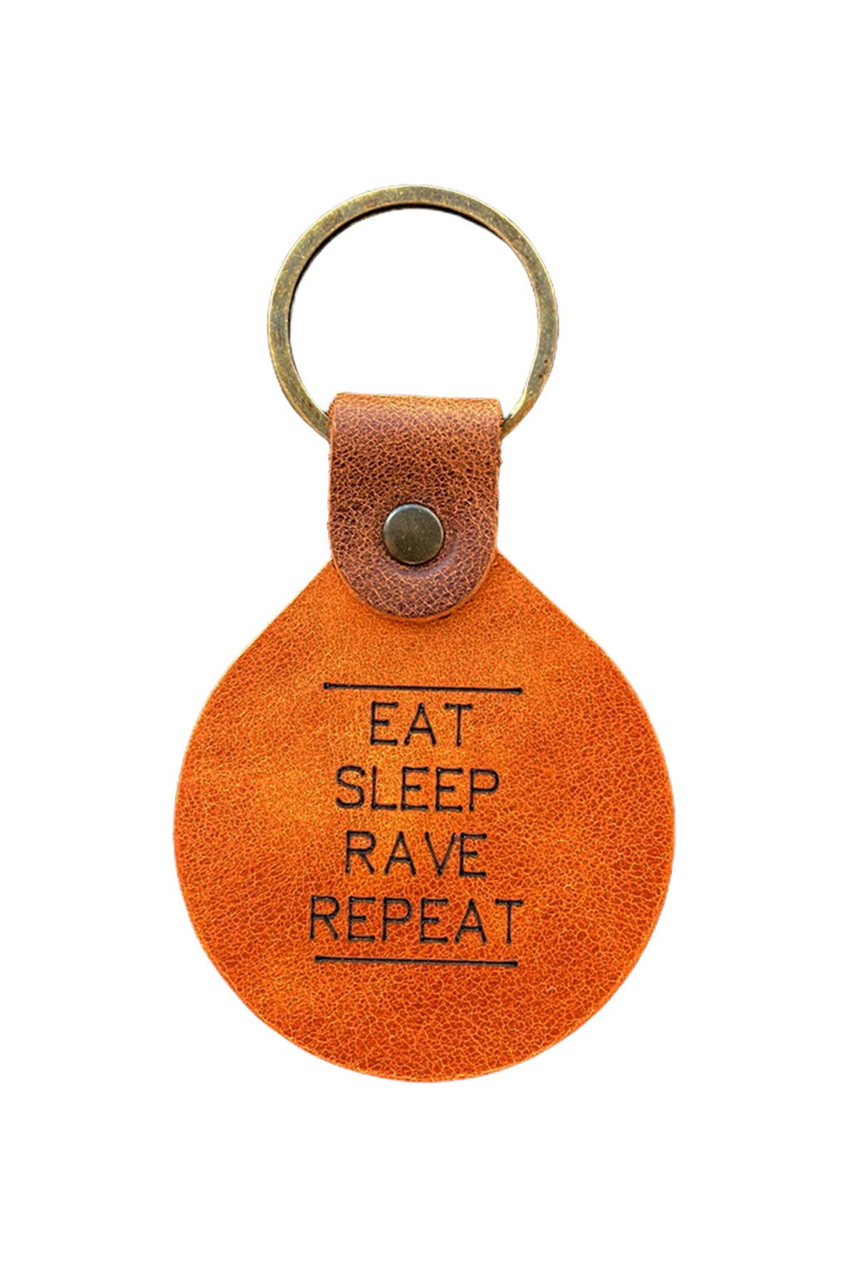 Eat Sleep Rave Repeat Logolu Hakiki Deri Su Damlası Anahtarlık