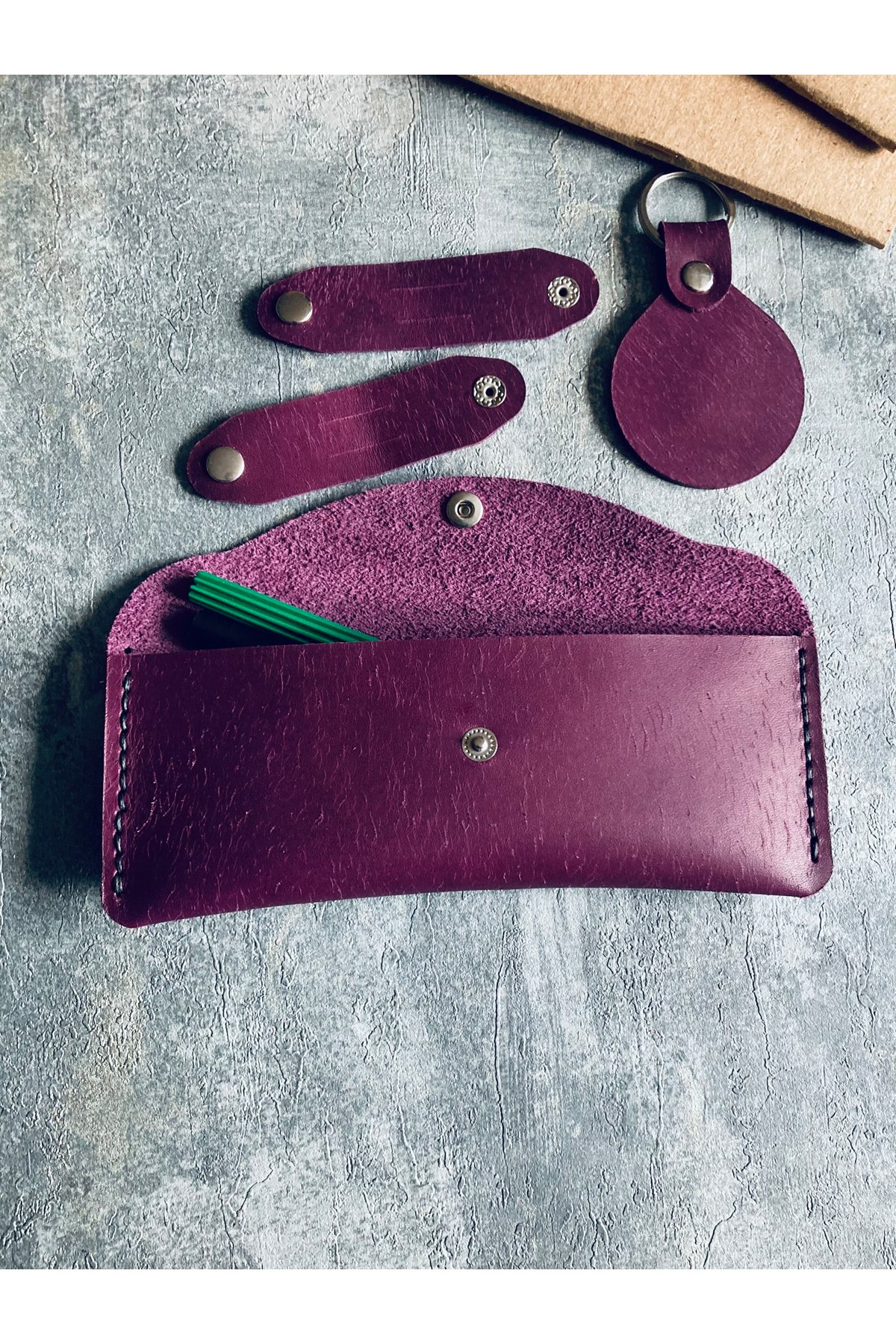 Set of 4 Pen Holder - Purple Leather | Bretya Leather
