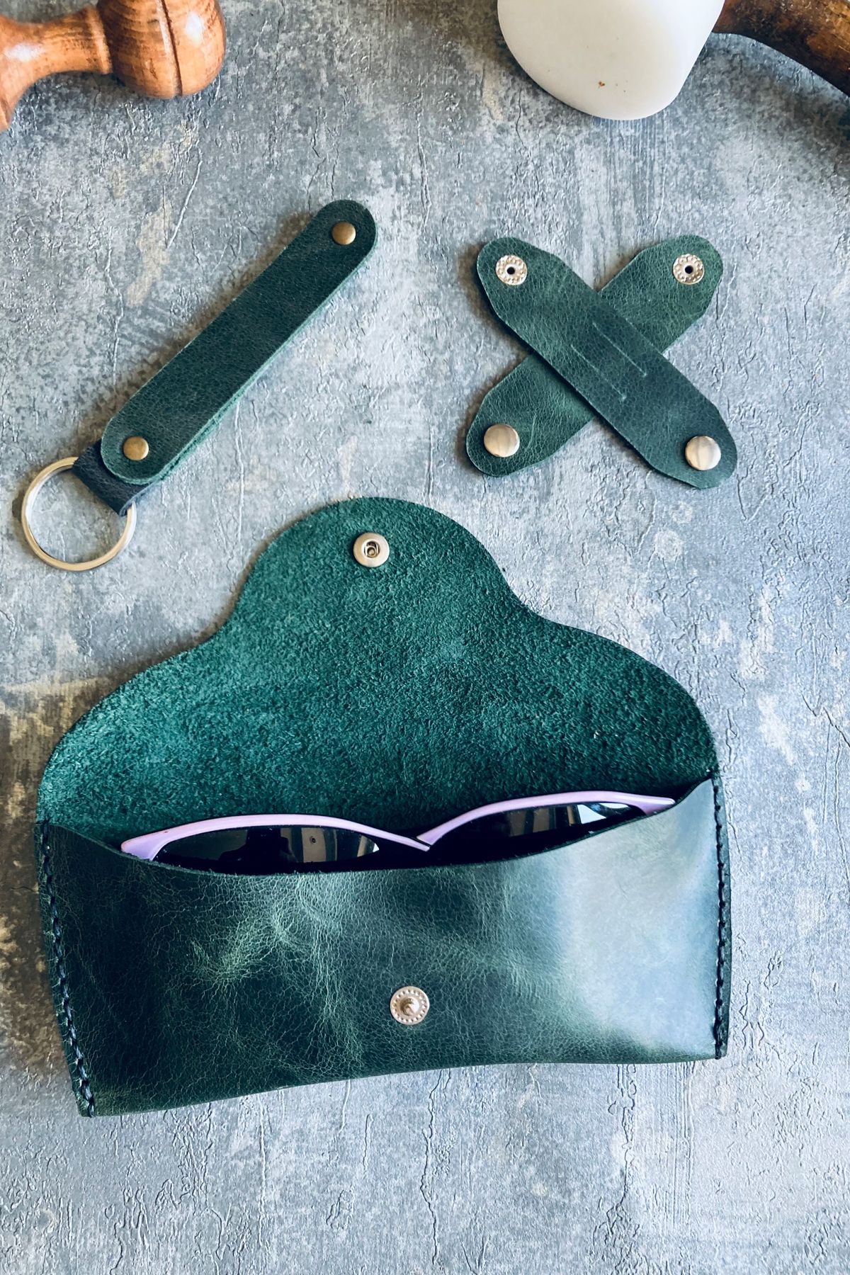 Genuine Leather Glasses Case Set | Bretya Leather - Dark Green