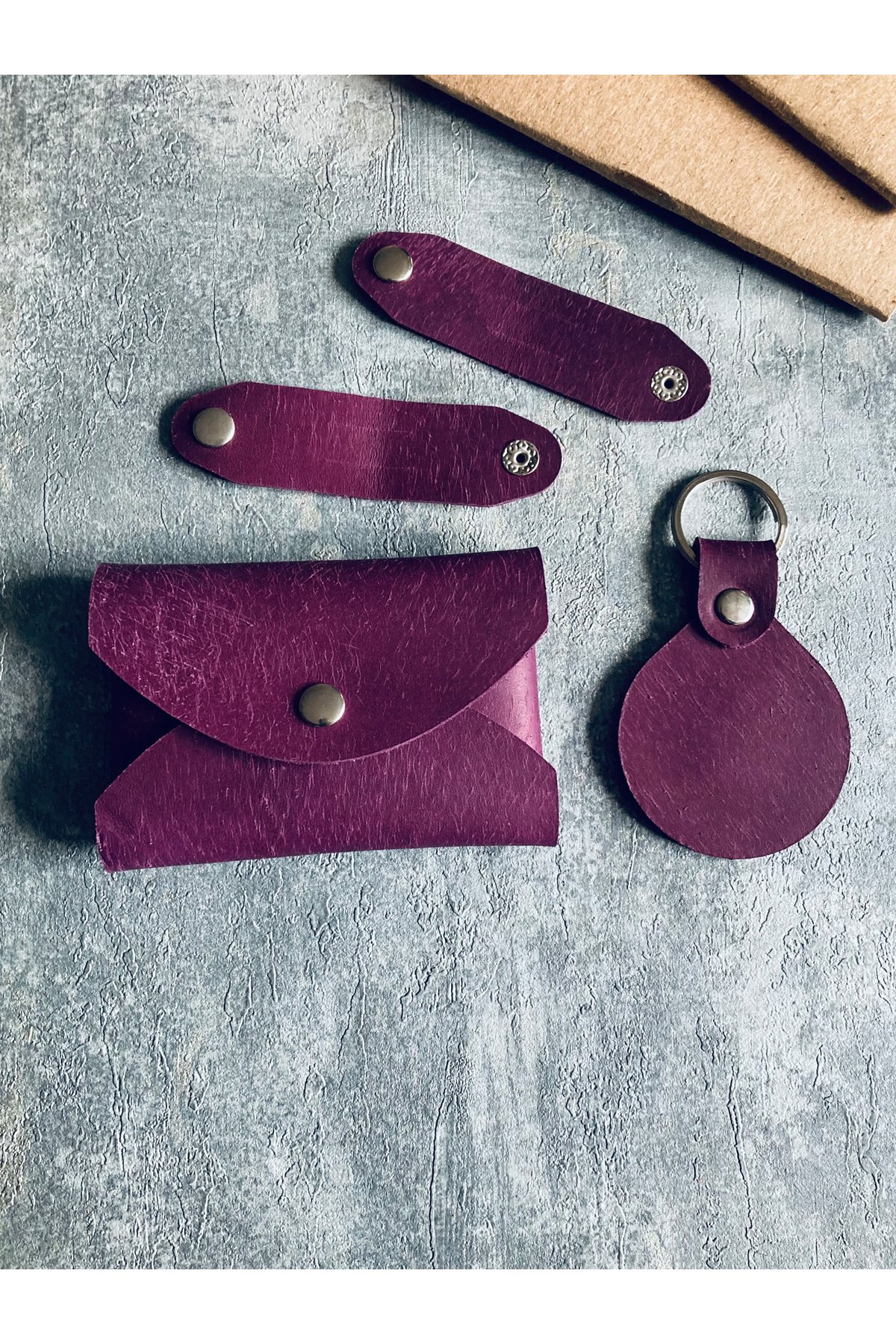 Set of 4 Card and Money Box Set - Purple Leather | Bretya Leather