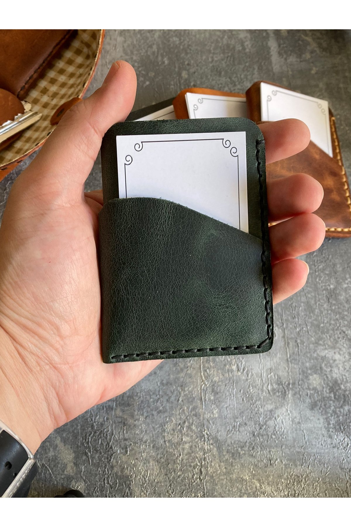 Genuine Leather Tiny Card Holder | Bretya Leather - Dark Green