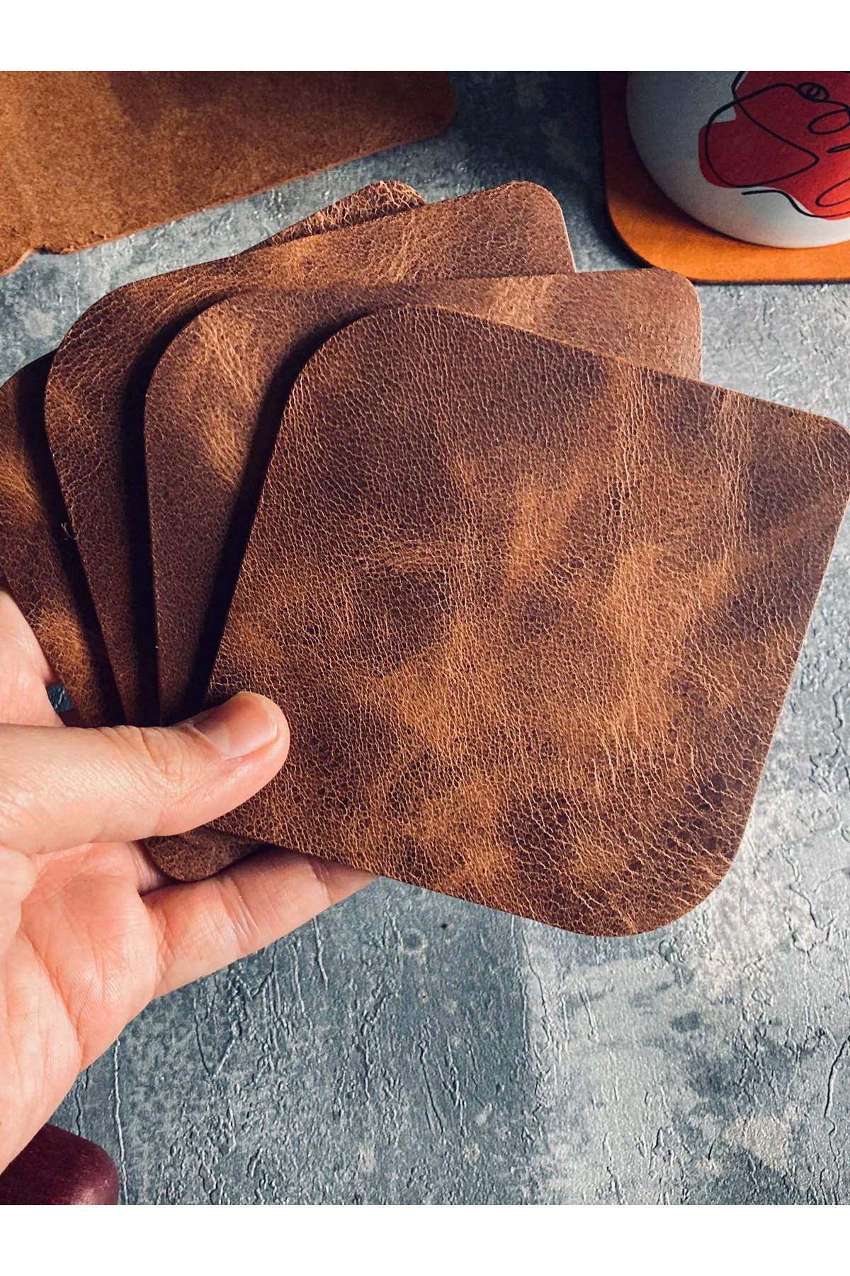 Set of 4 Genuine Leather Oval Coasters | Bretya Leather