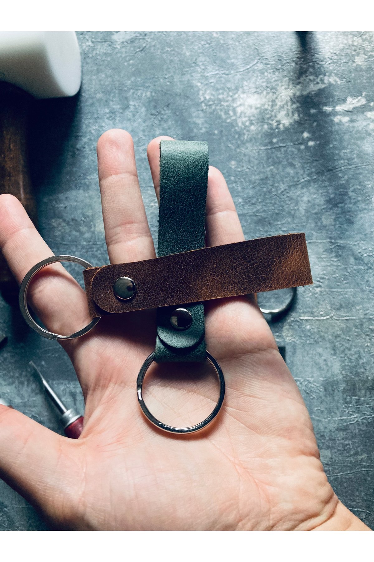 Set of 2 Genuine Leather Keychain | Bretya Leather - Anthracite